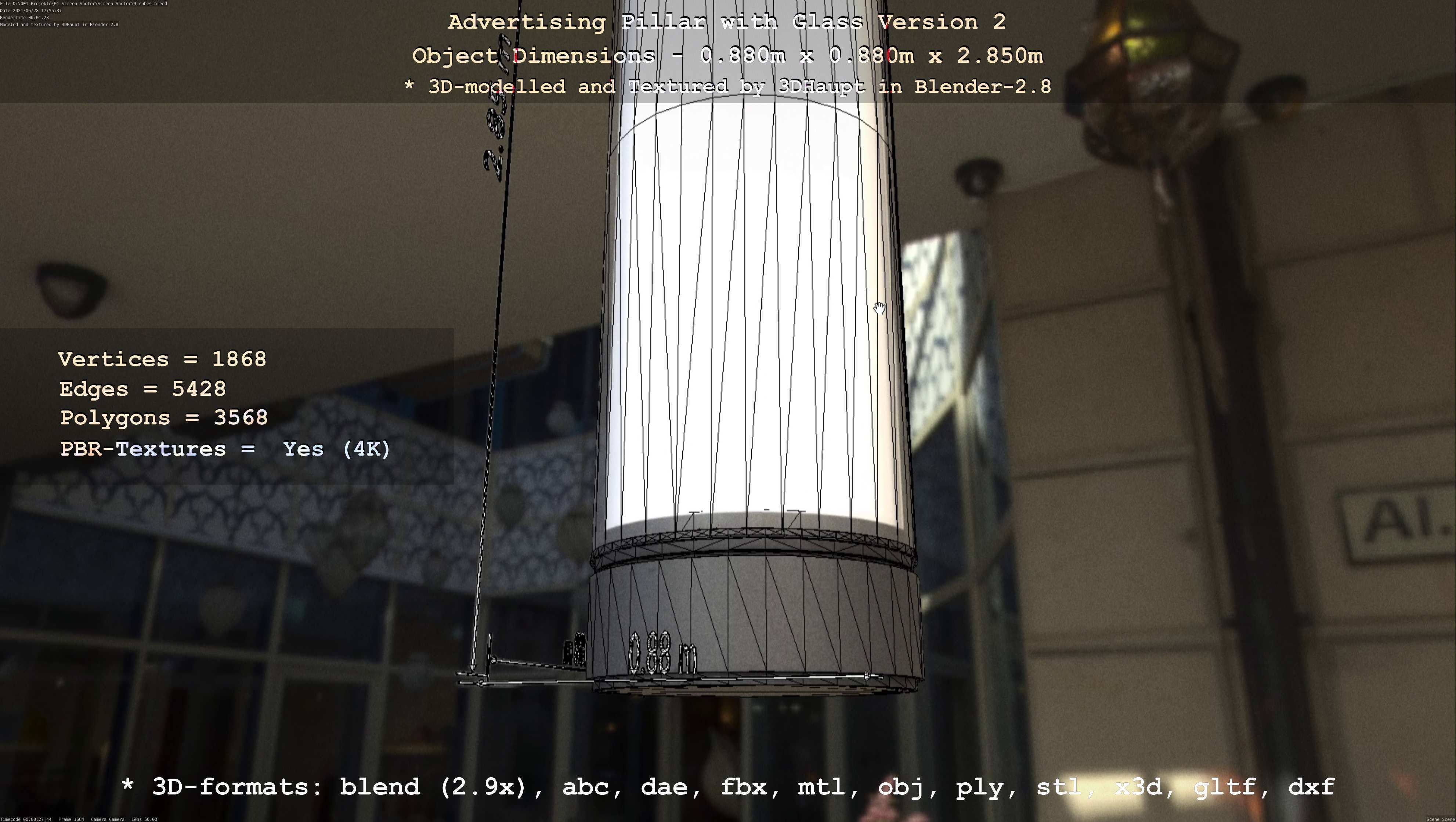 Advertising Pillar with Glass 2 Low-poly 3D model_133