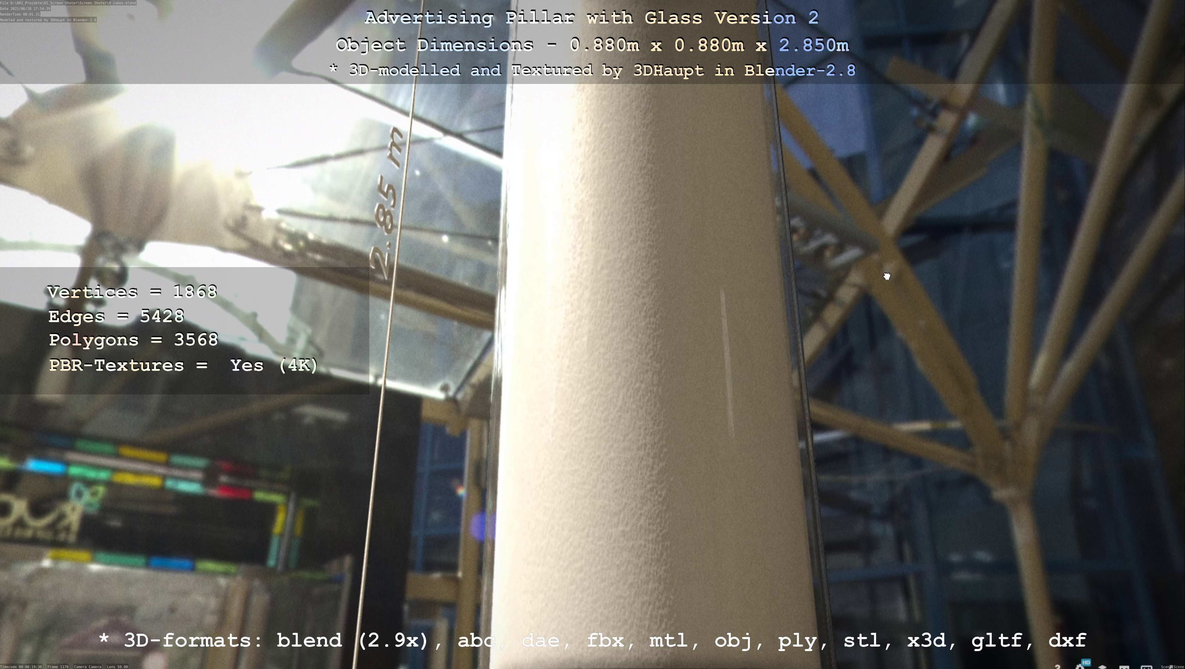 Advertising Pillar with Glass 2 Low-poly 3D model_137
