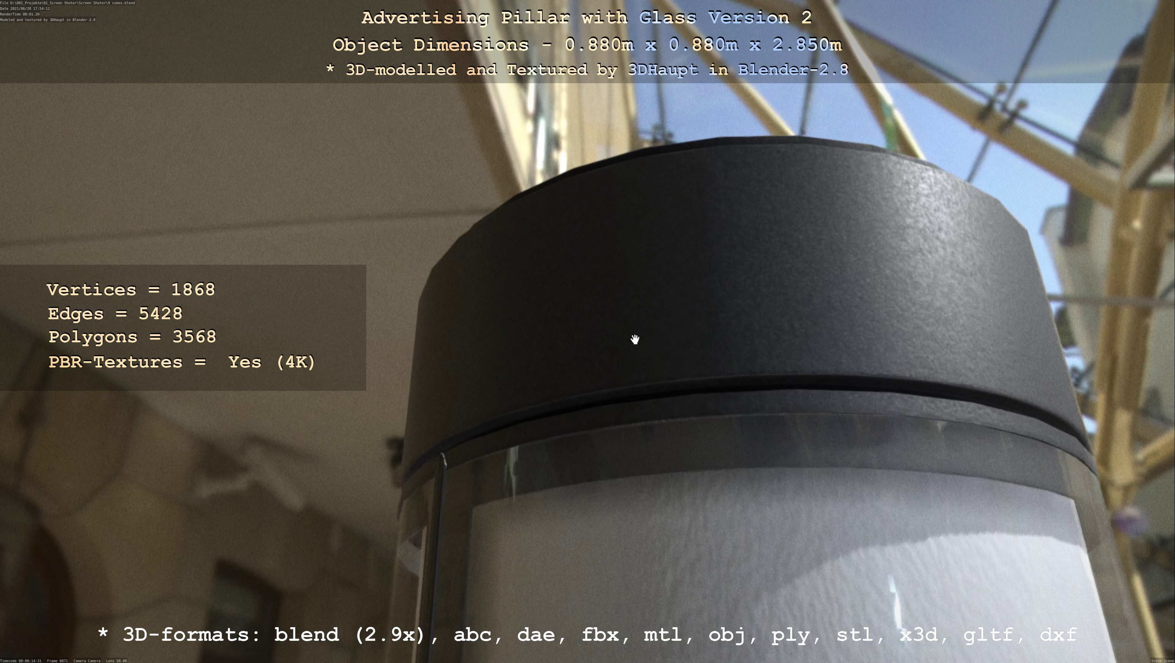 Advertising Pillar with Glass 2 Low-poly 3D model_123