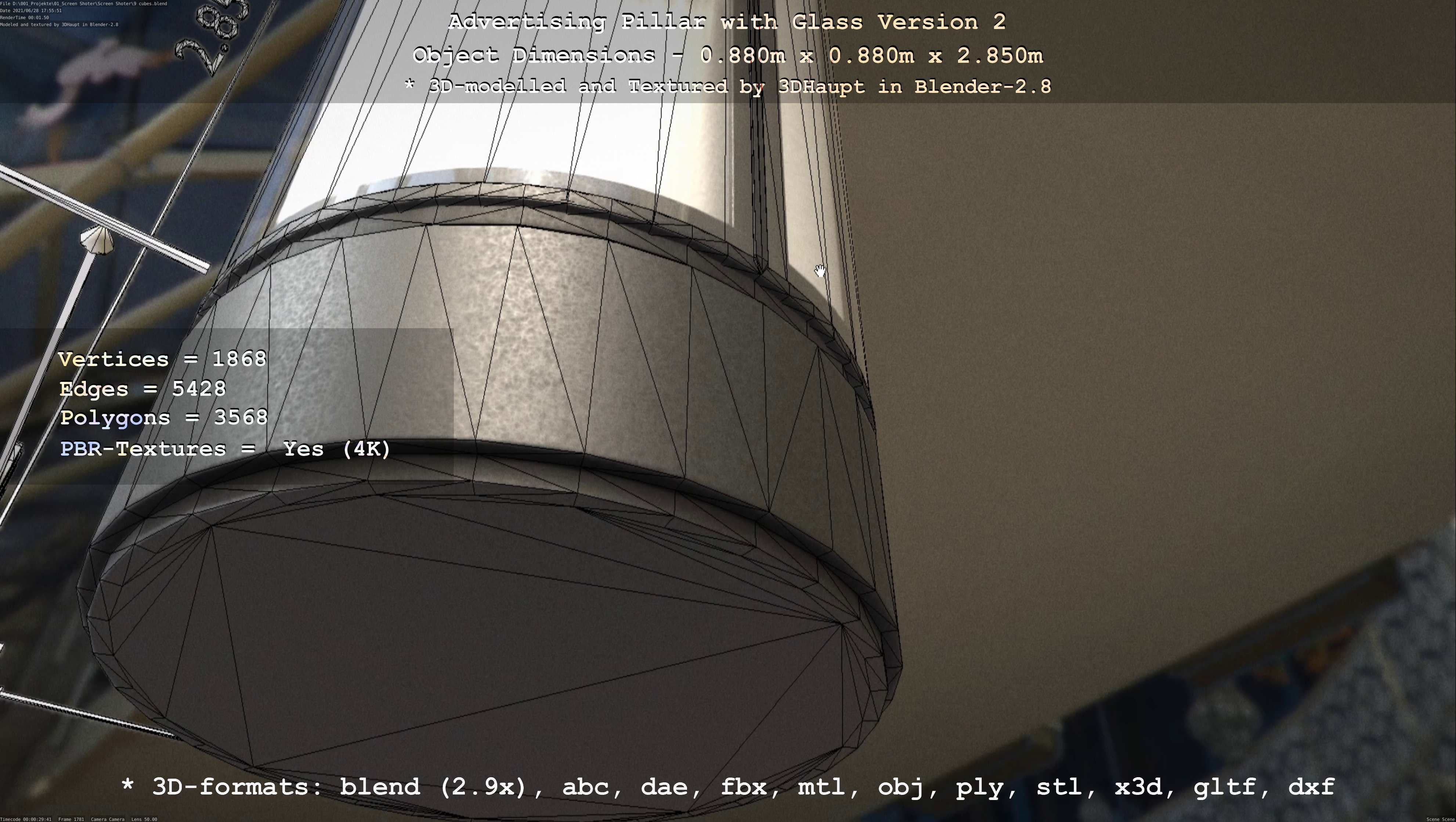 Advertising Pillar with Glass 2 Low-poly 3D model_13