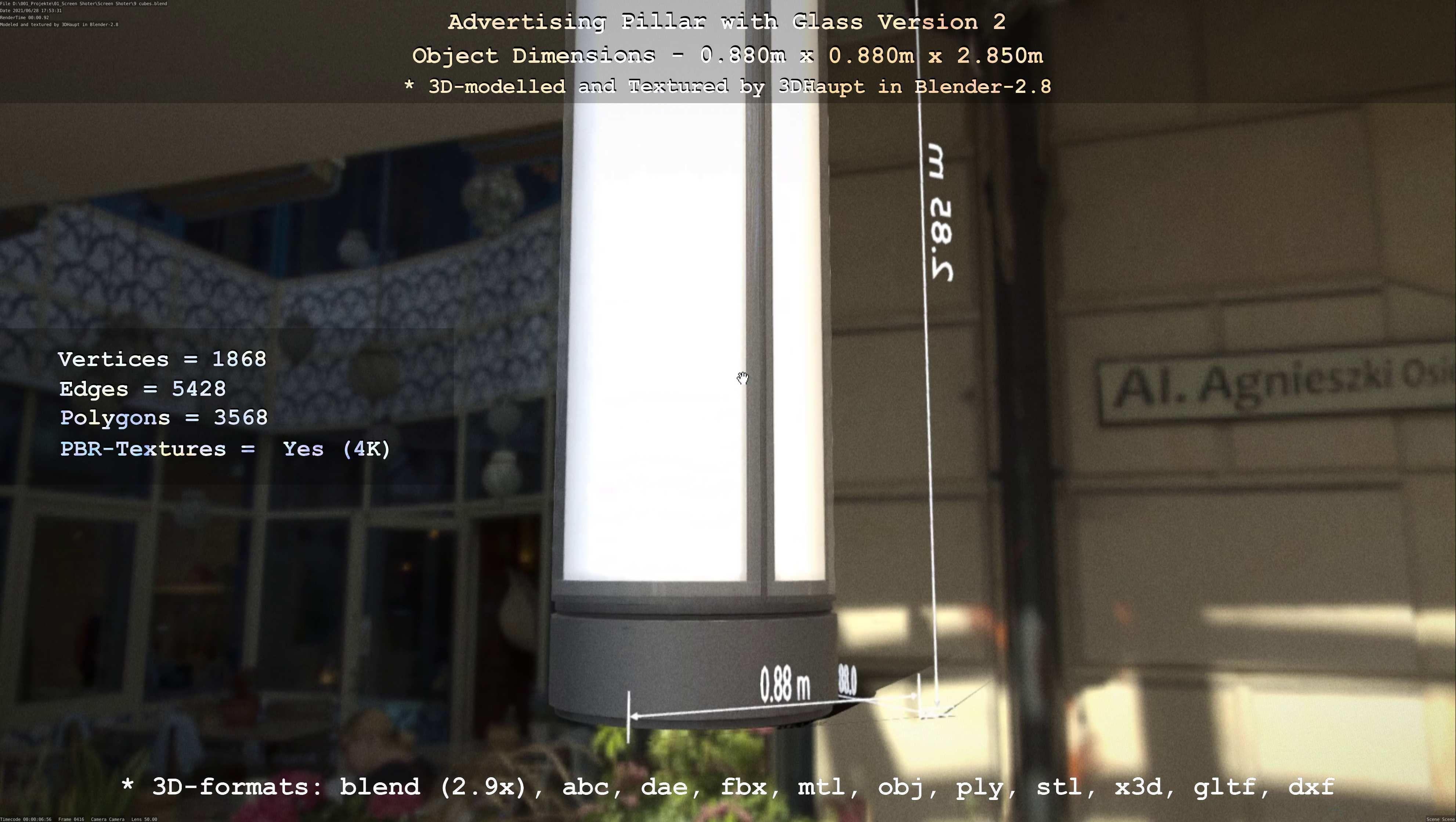 Advertising Pillar with Glass 2 Low-poly 3D model_104