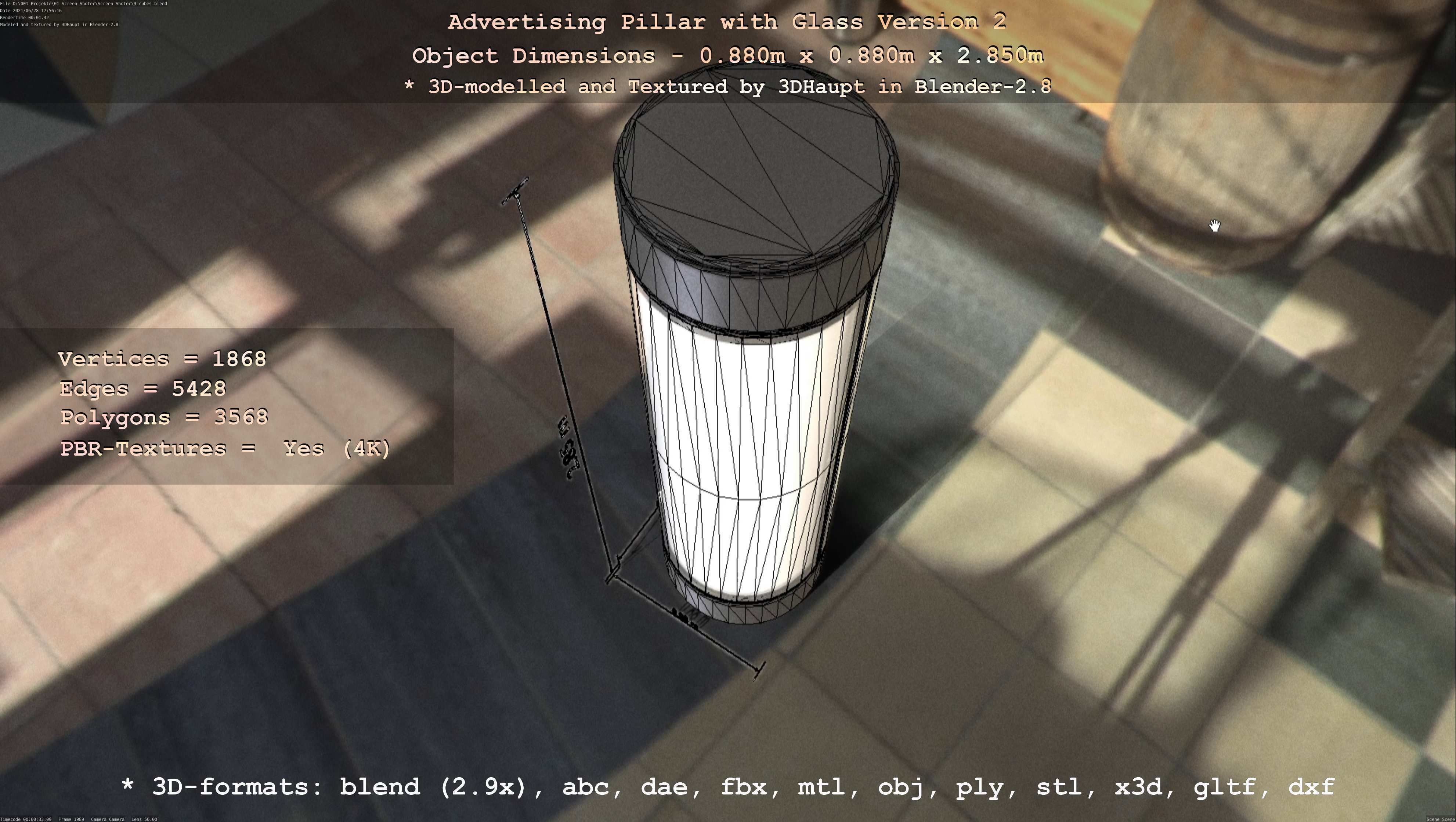 Advertising Pillar with Glass 2 Low-poly 3D model_66