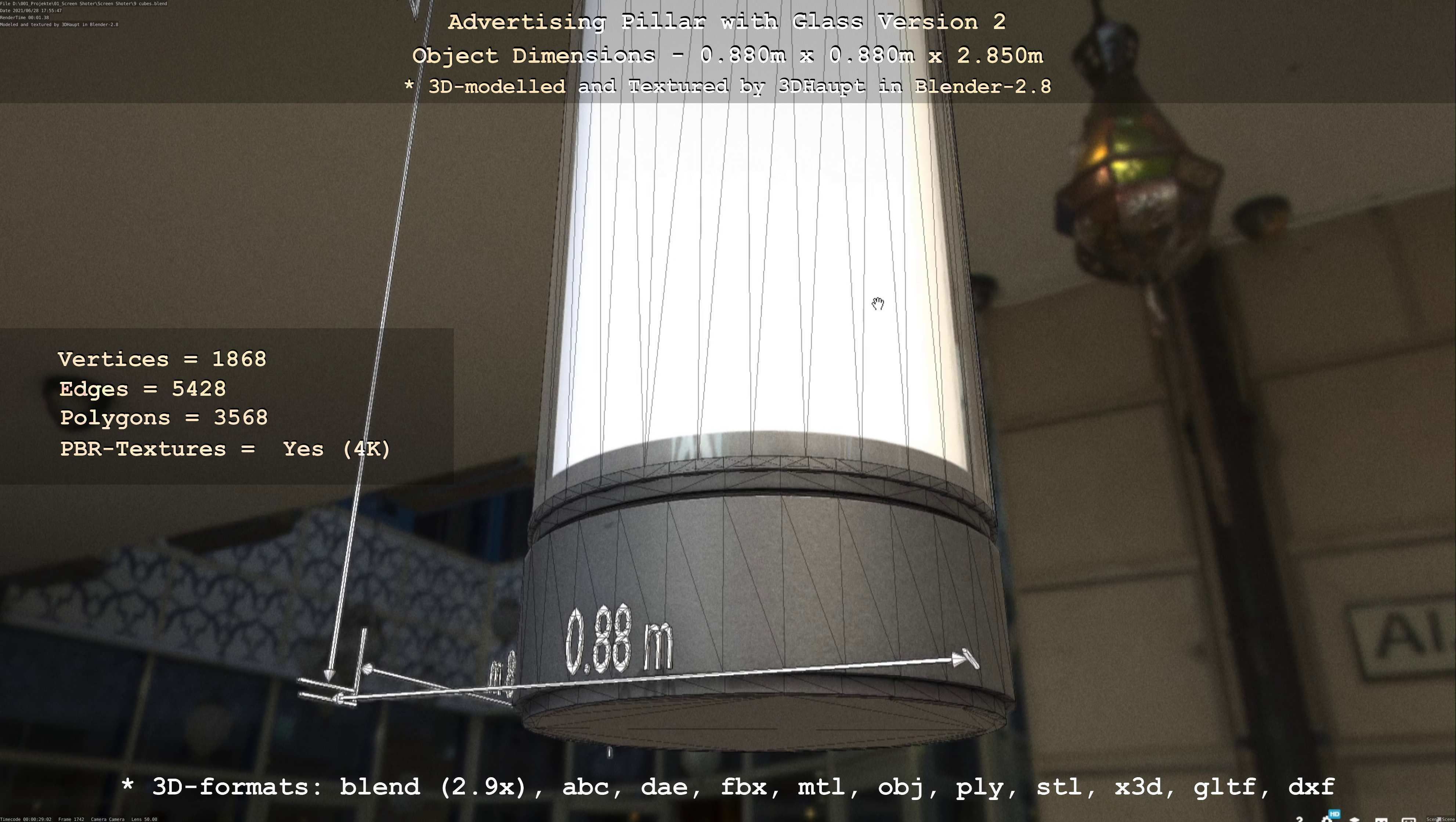 Advertising Pillar with Glass 2 Low-poly 3D model_11