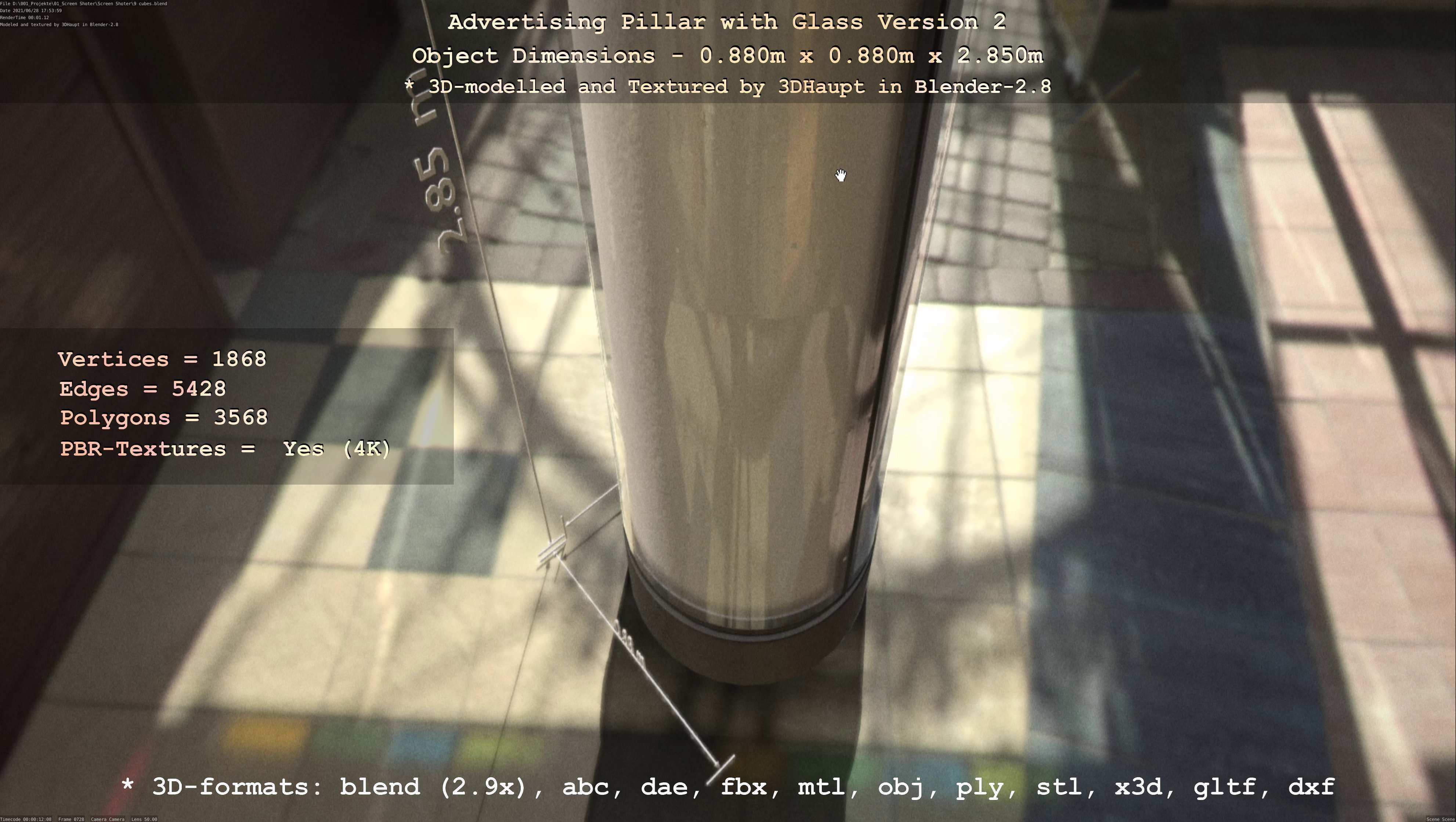 Advertising Pillar with Glass 2 Low-poly 3D model_118