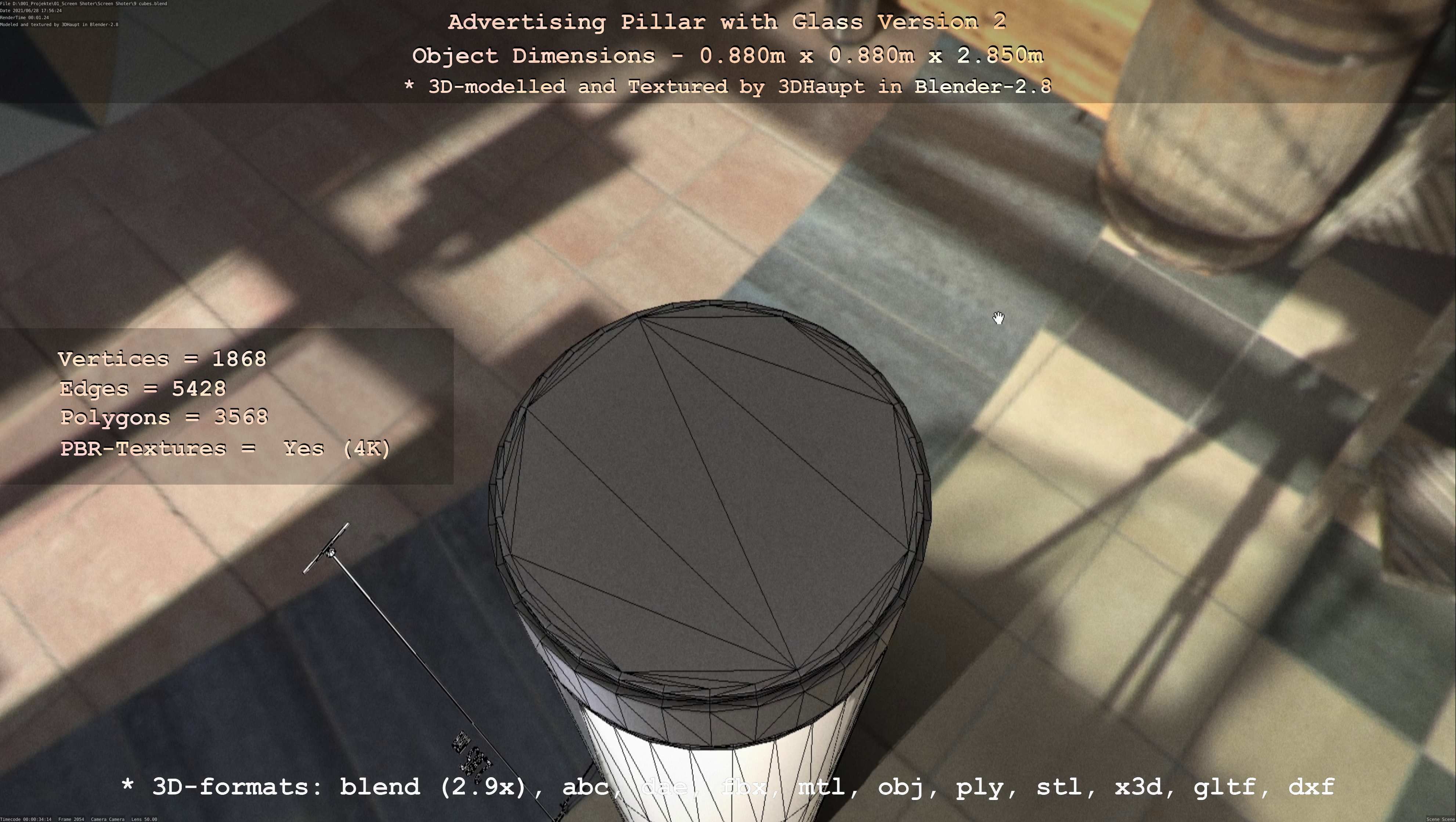 Advertising Pillar with Glass 2 Low-poly 3D model_70