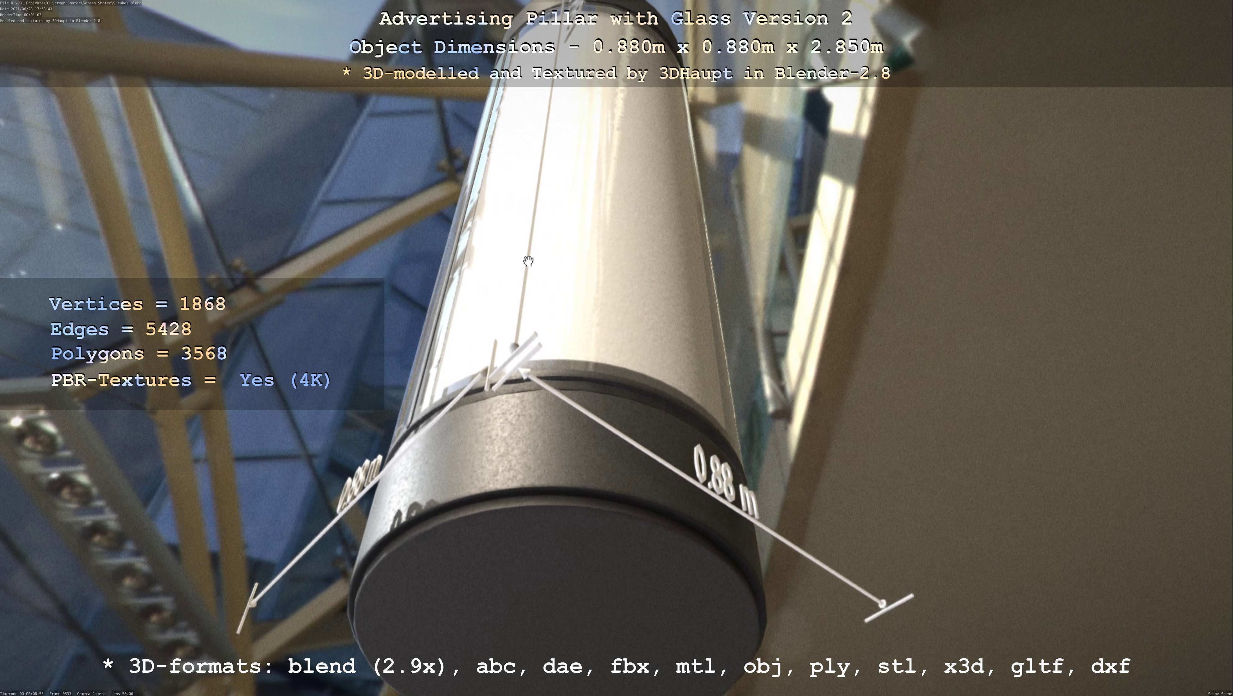 Advertising Pillar with Glass 2 Low-poly 3D model_108