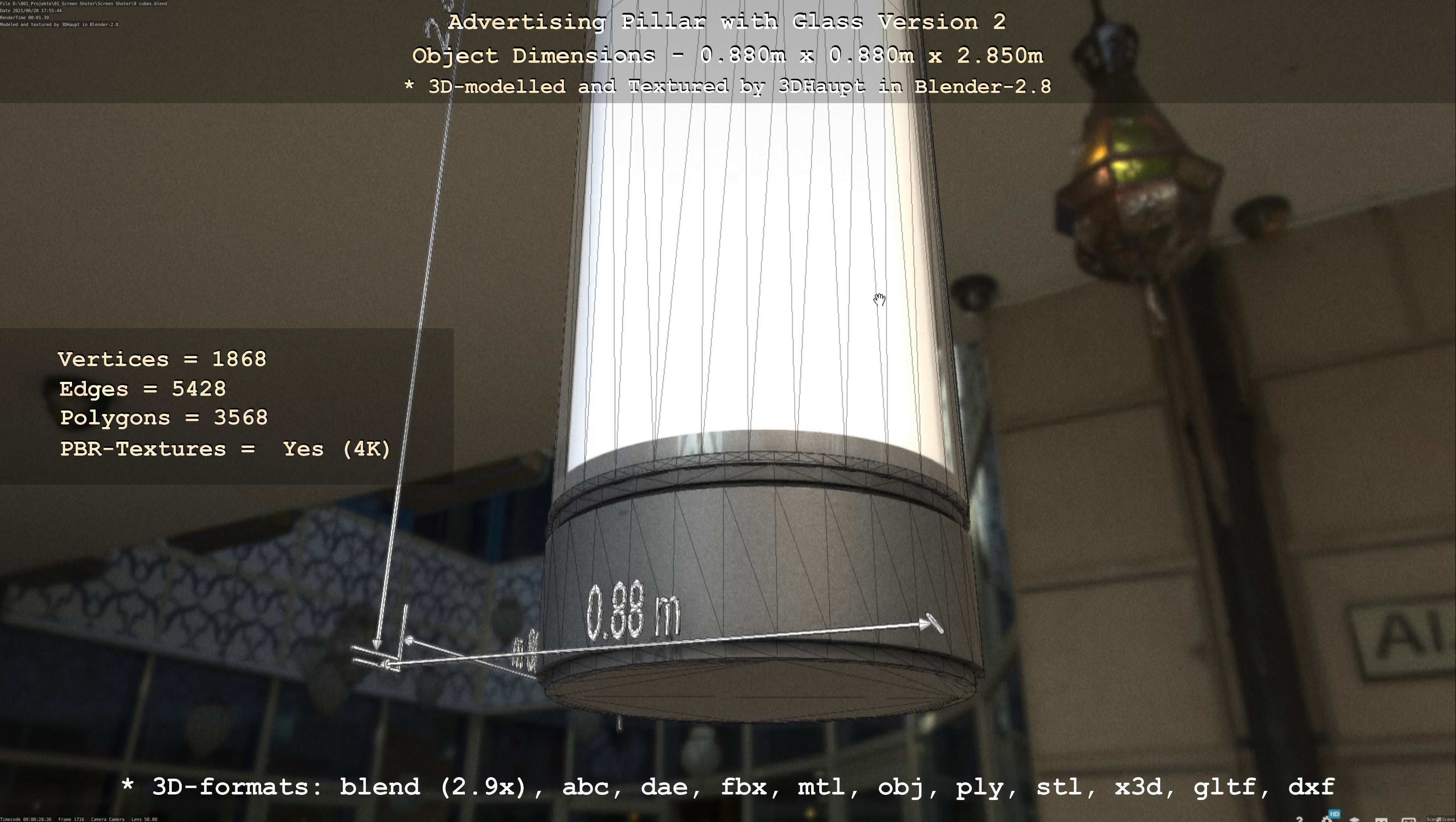 Advertising Pillar with Glass 2 Low-poly 3D model_10