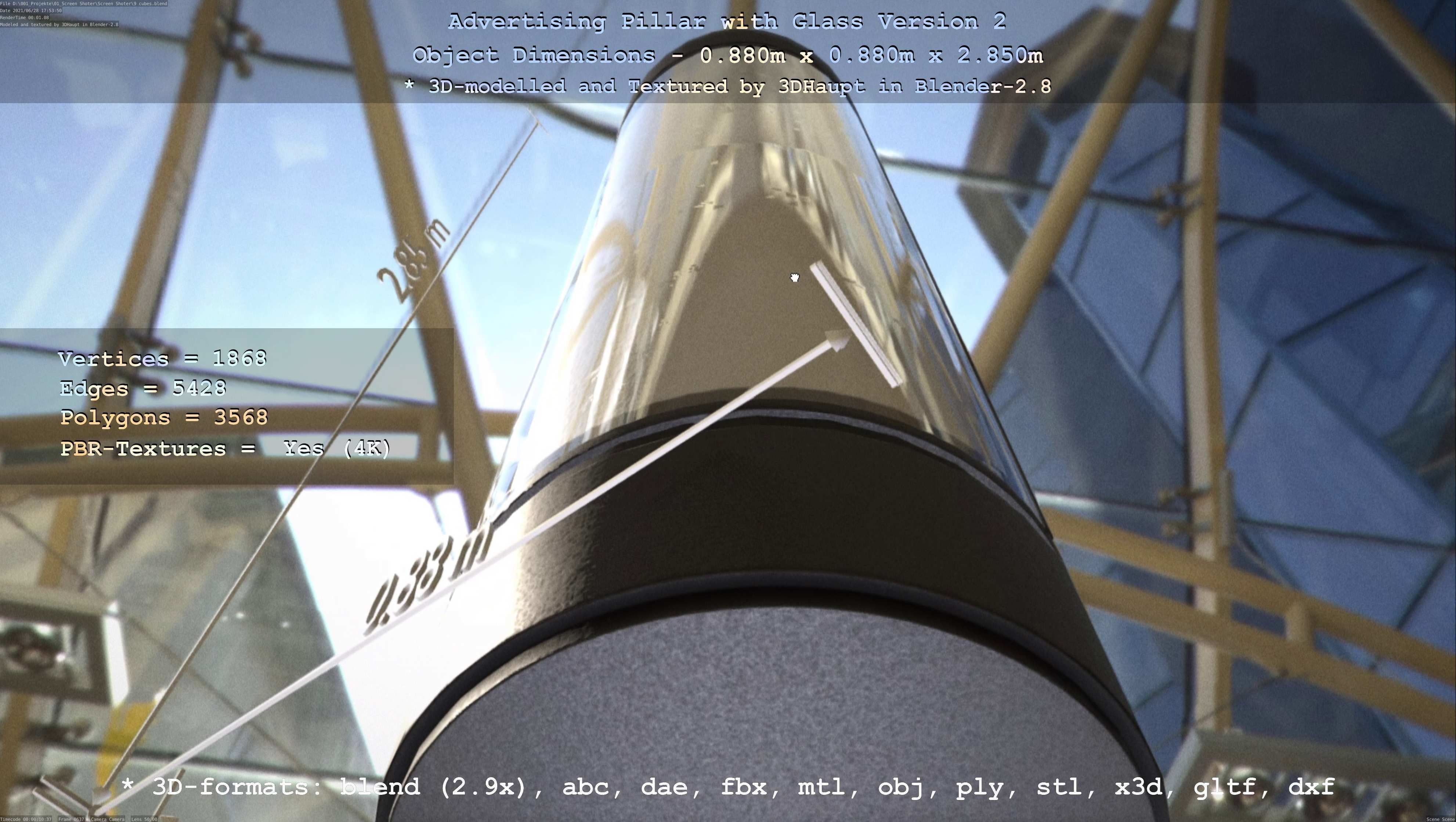 Advertising Pillar with Glass 2 Low-poly 3D model_45