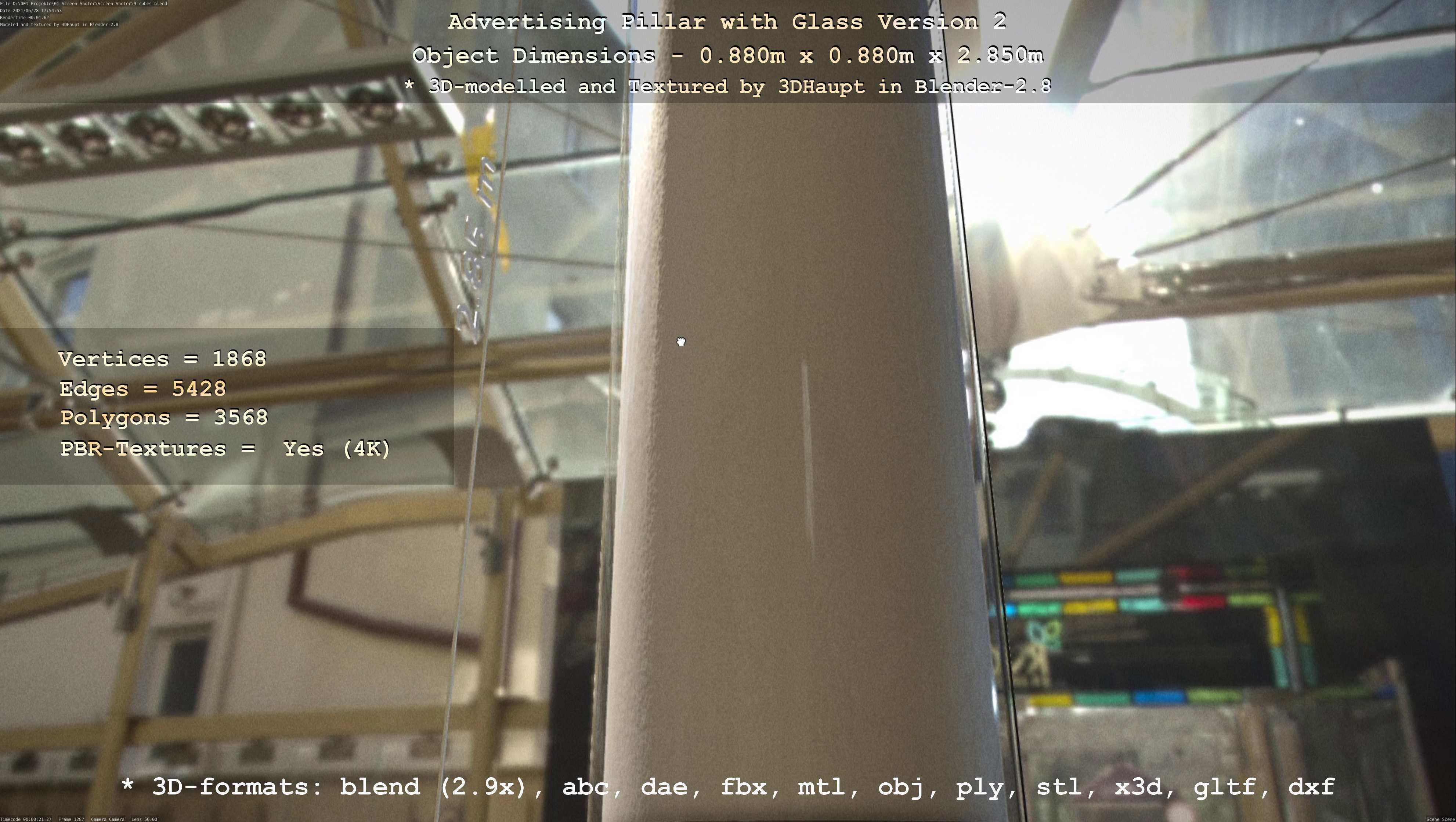 Advertising Pillar with Glass 2 Low-poly 3D model_24