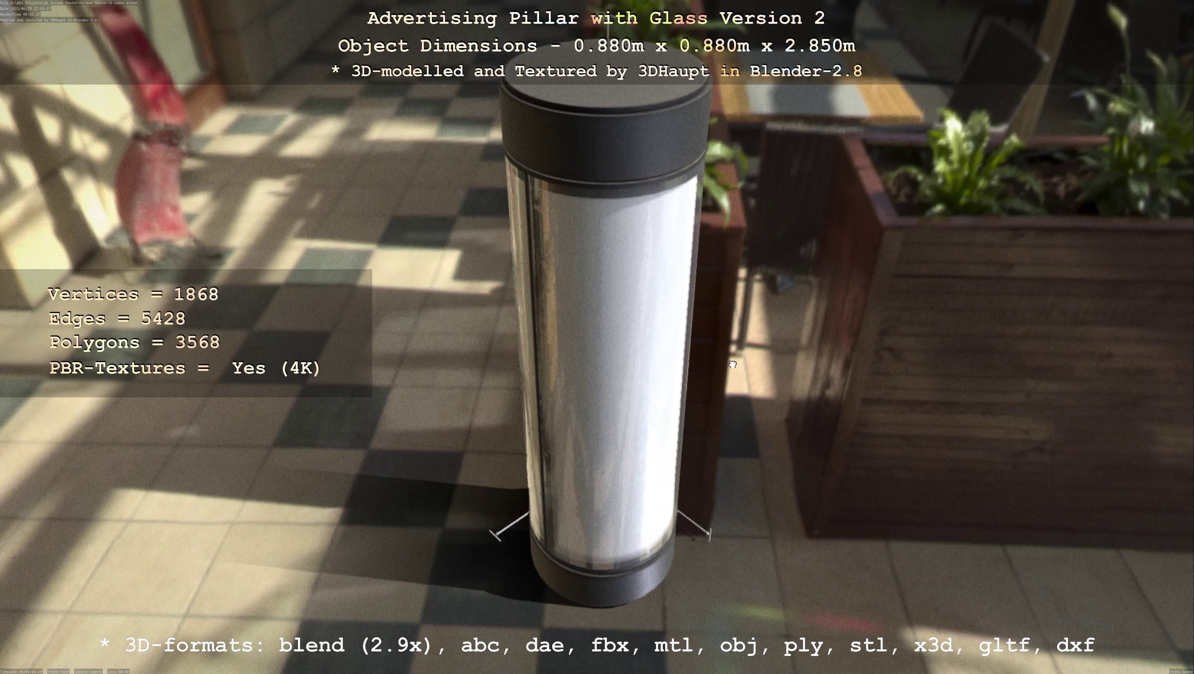 Advertising Pillar with Glass 2 Low-poly 3D model_96