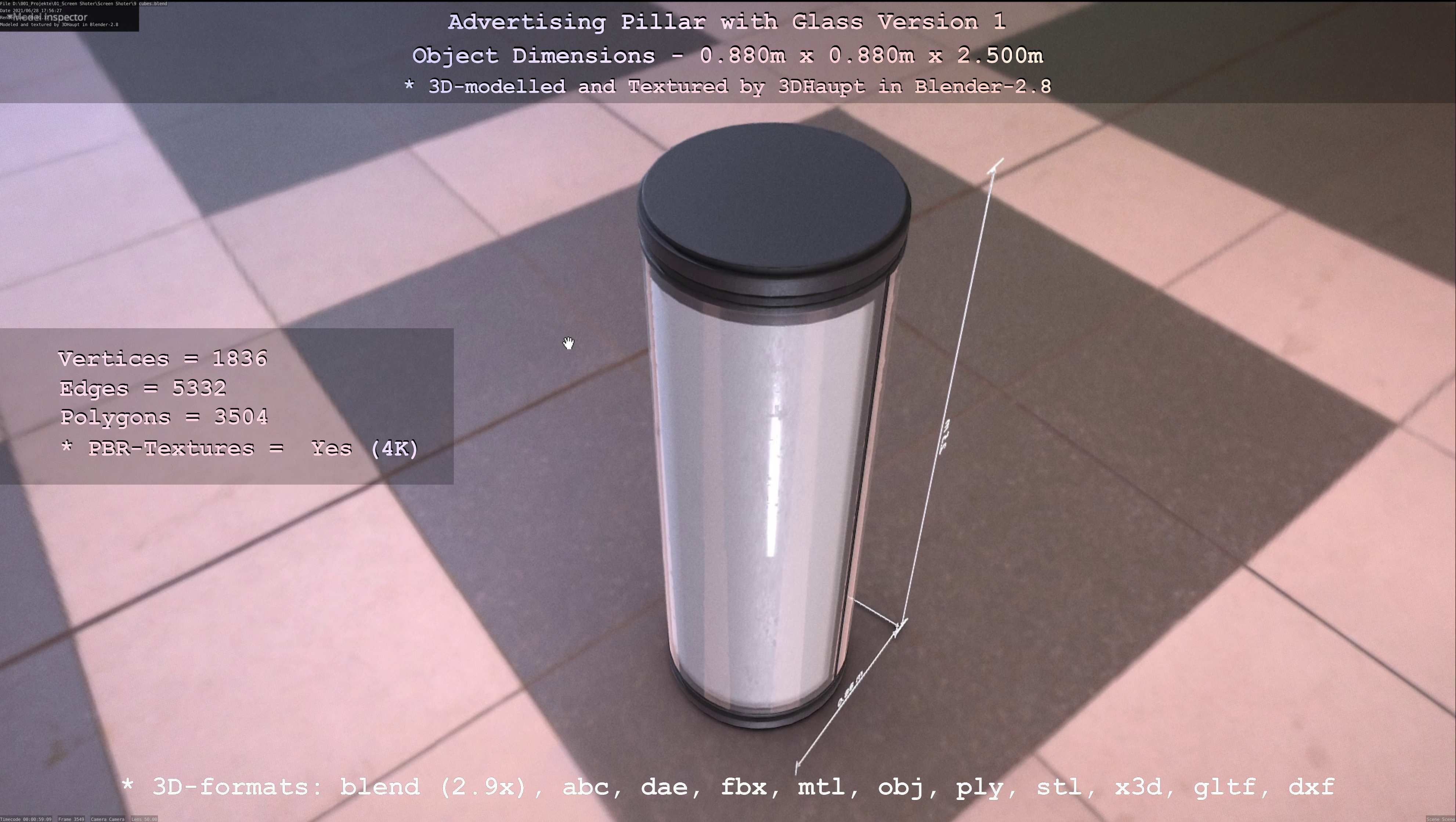 Advertising Pillar with Glass 1 Low-poly 3D model_2