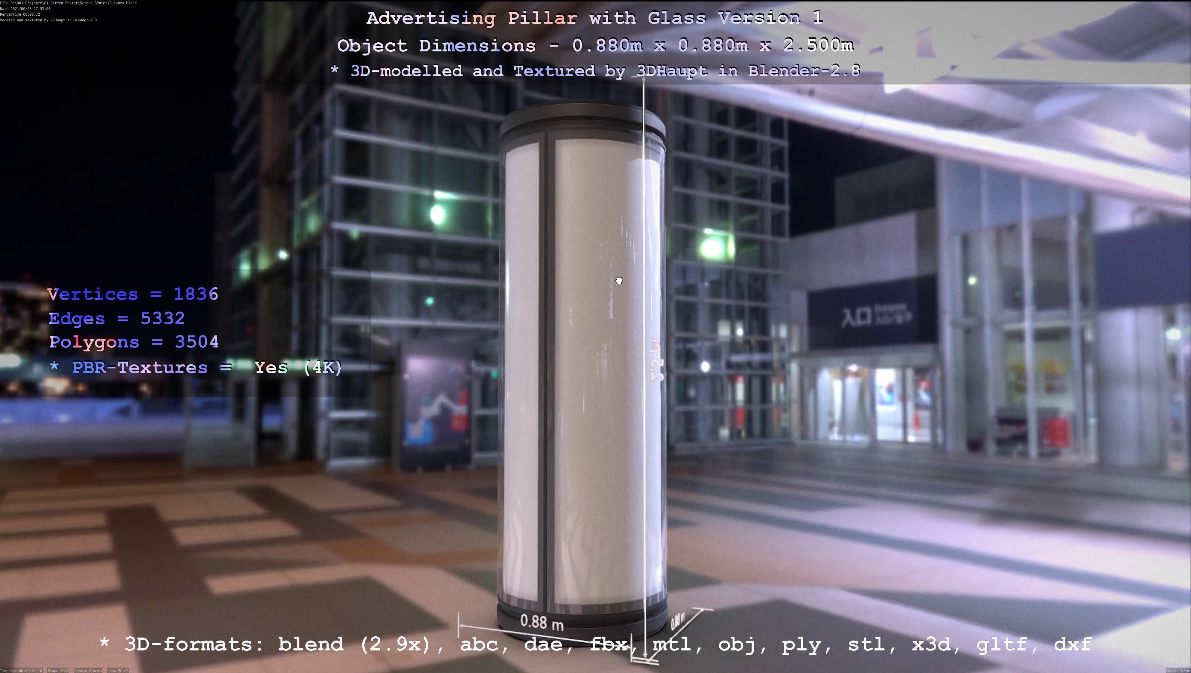 Advertising Pillar with Glass 1 Low-poly 3D model_73