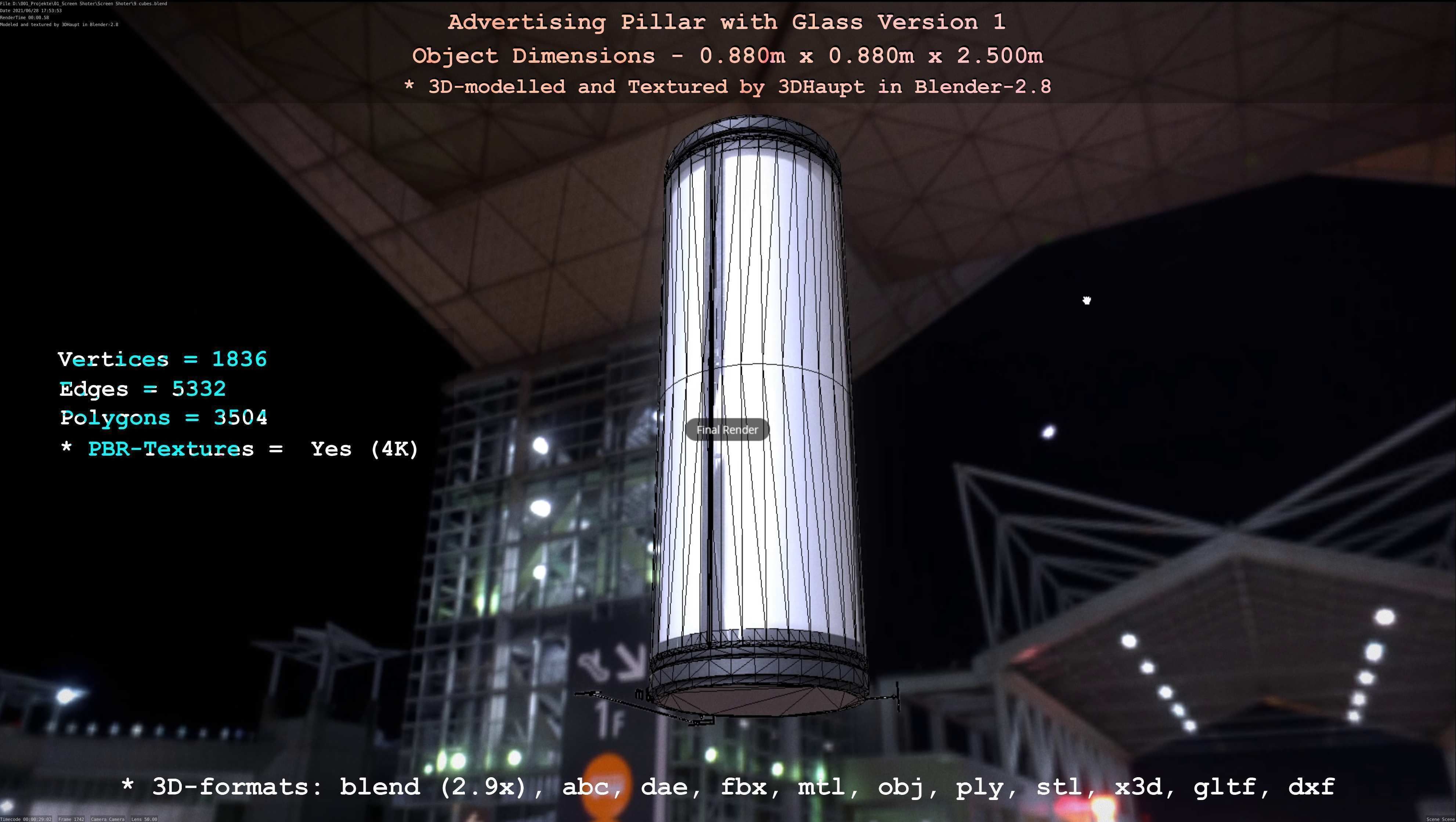 Advertising Pillar with Glass 1 Low-poly 3D model_17