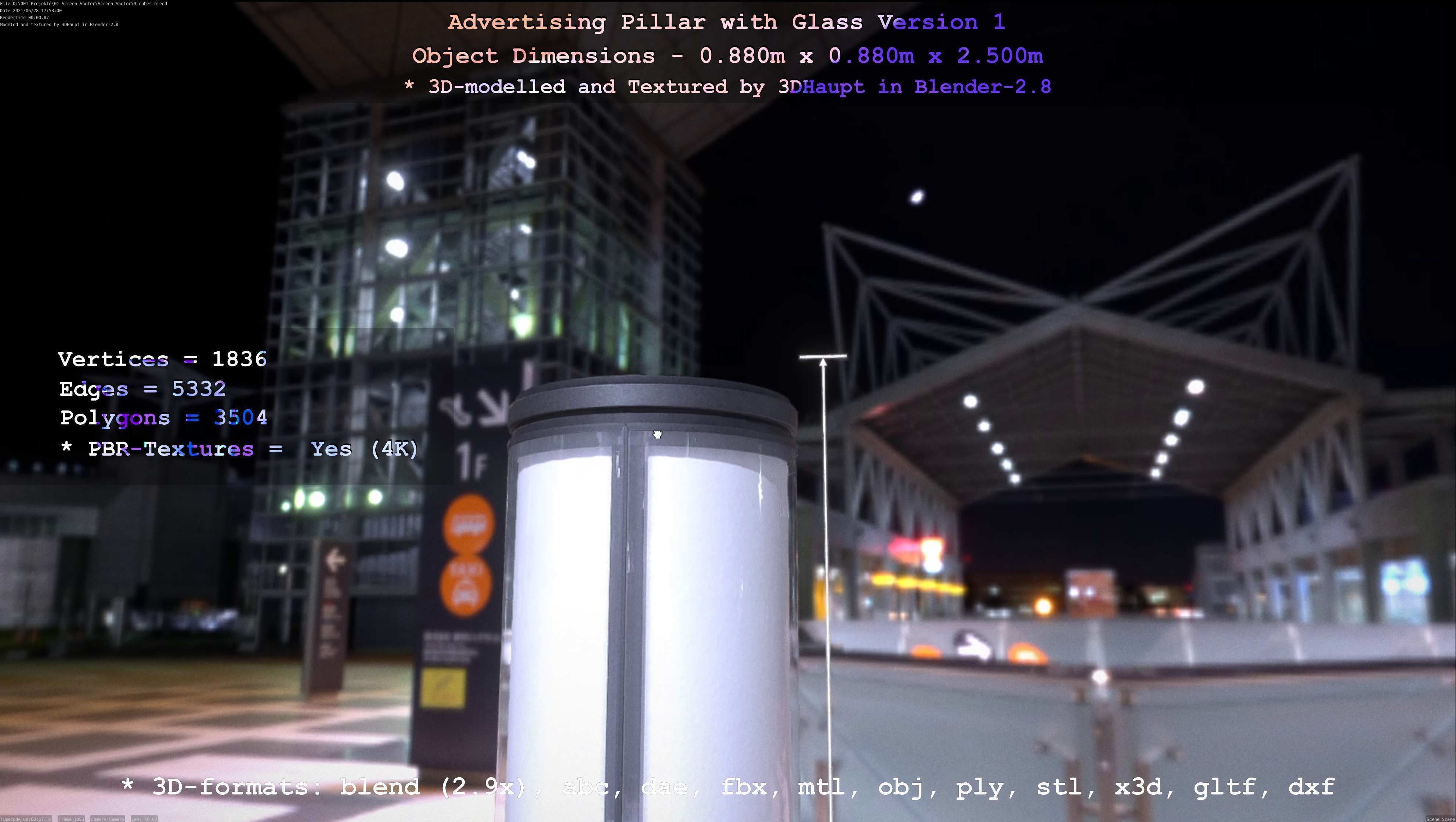 Advertising Pillar with Glass 1 Low-poly 3D model_67