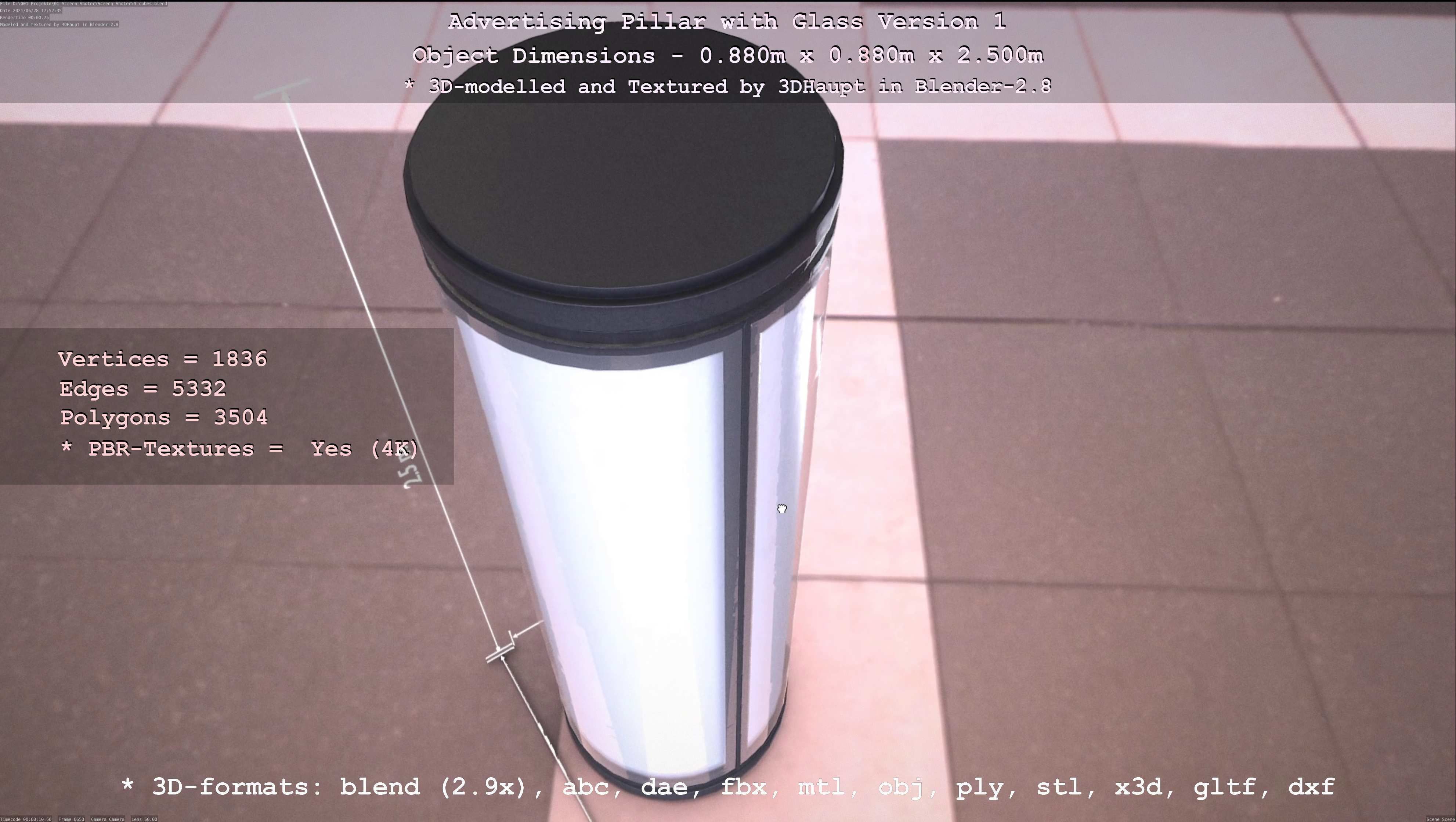 Advertising Pillar with Glass 1 Low-poly 3D model_44