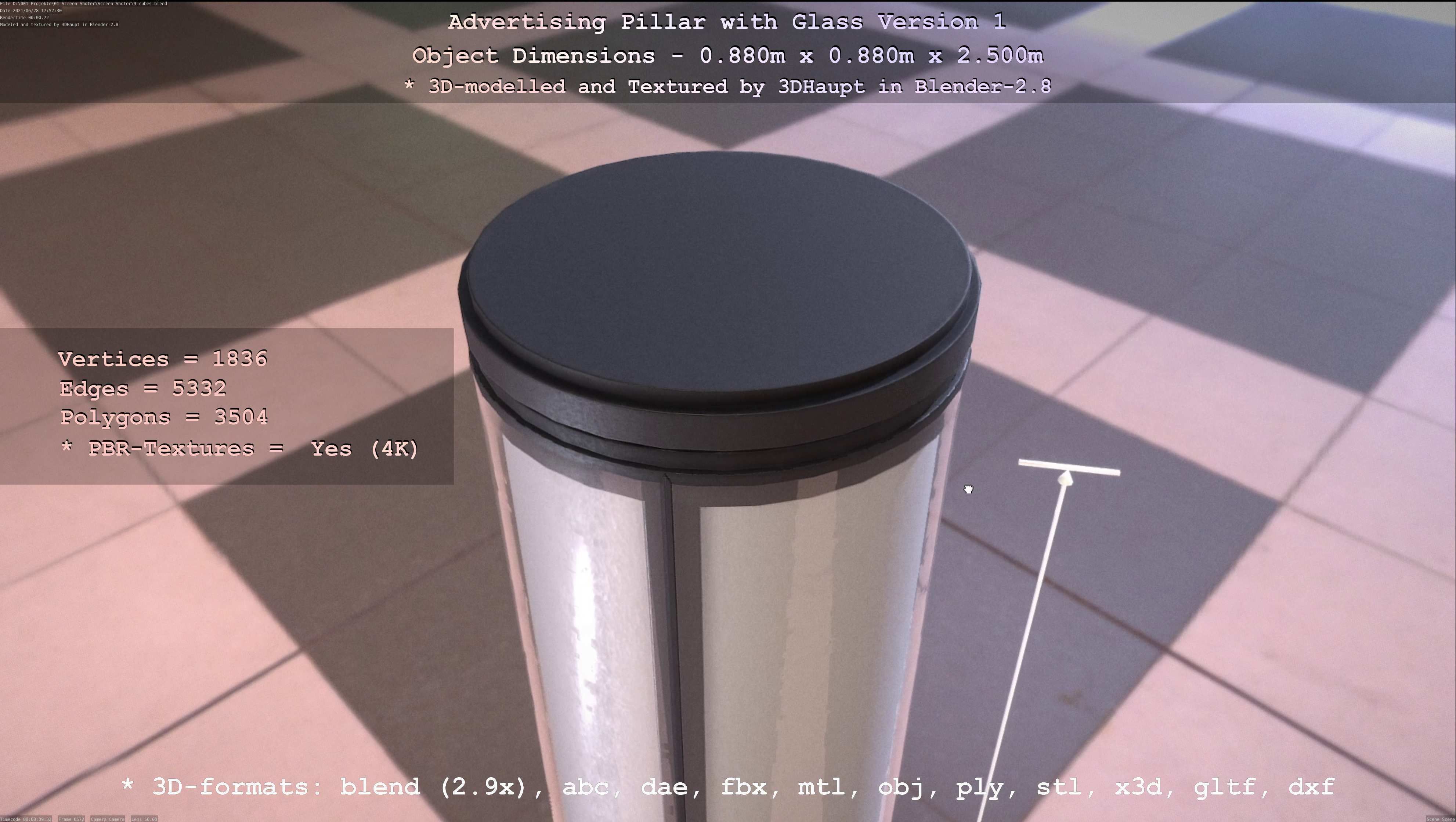 Advertising Pillar with Glass 1 Low-poly 3D model_31