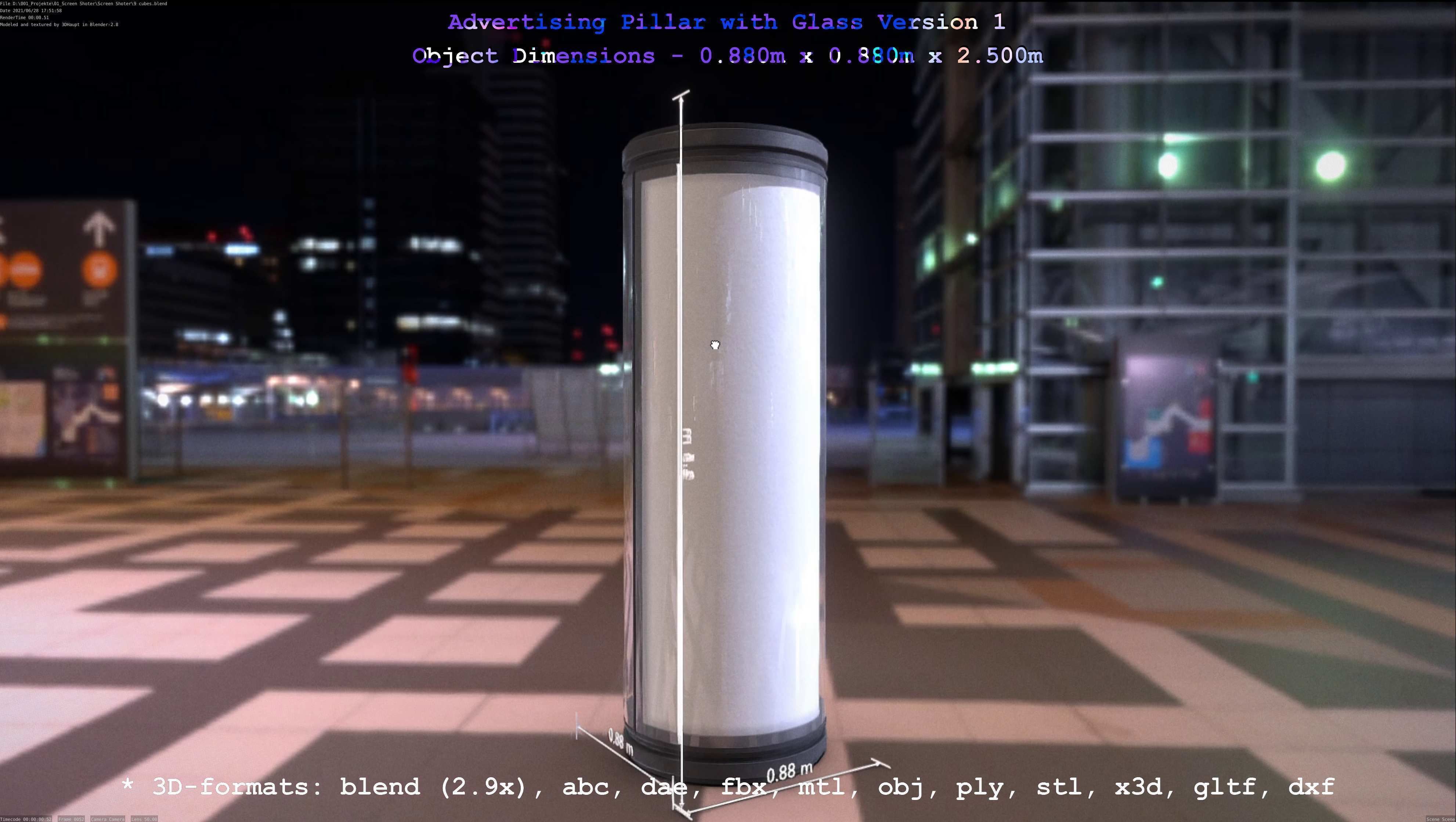 Advertising Pillar with Glass 1 Low-poly 3D model_8