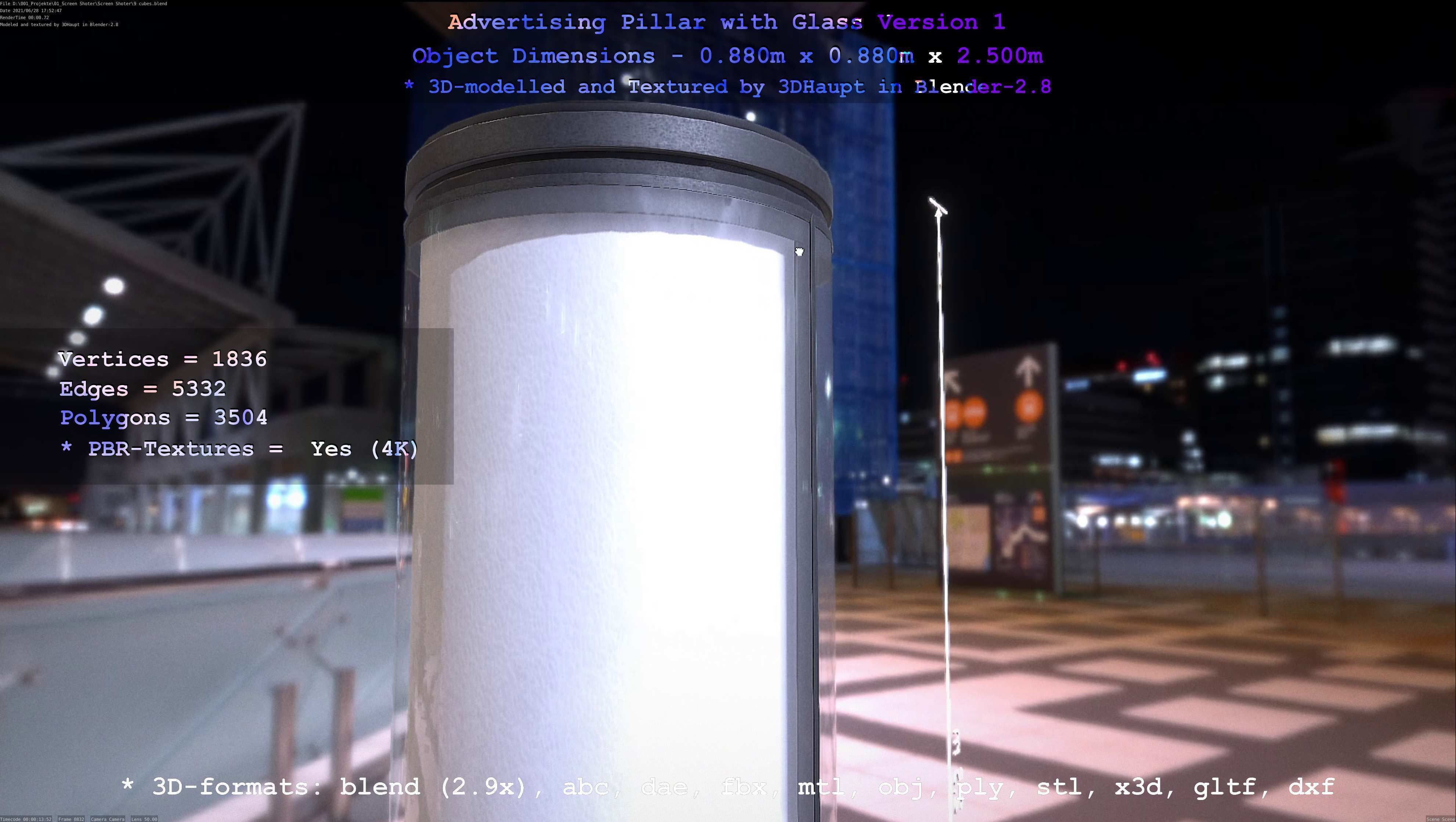 Advertising Pillar with Glass 1 Low-poly 3D model_34