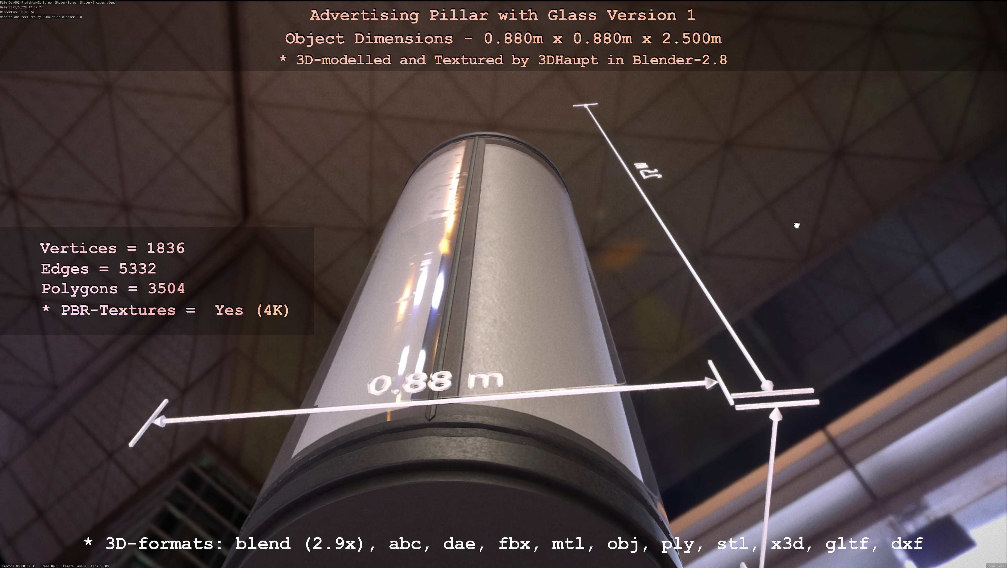 Advertising Pillar with Glass 1 Low-poly 3D model_86