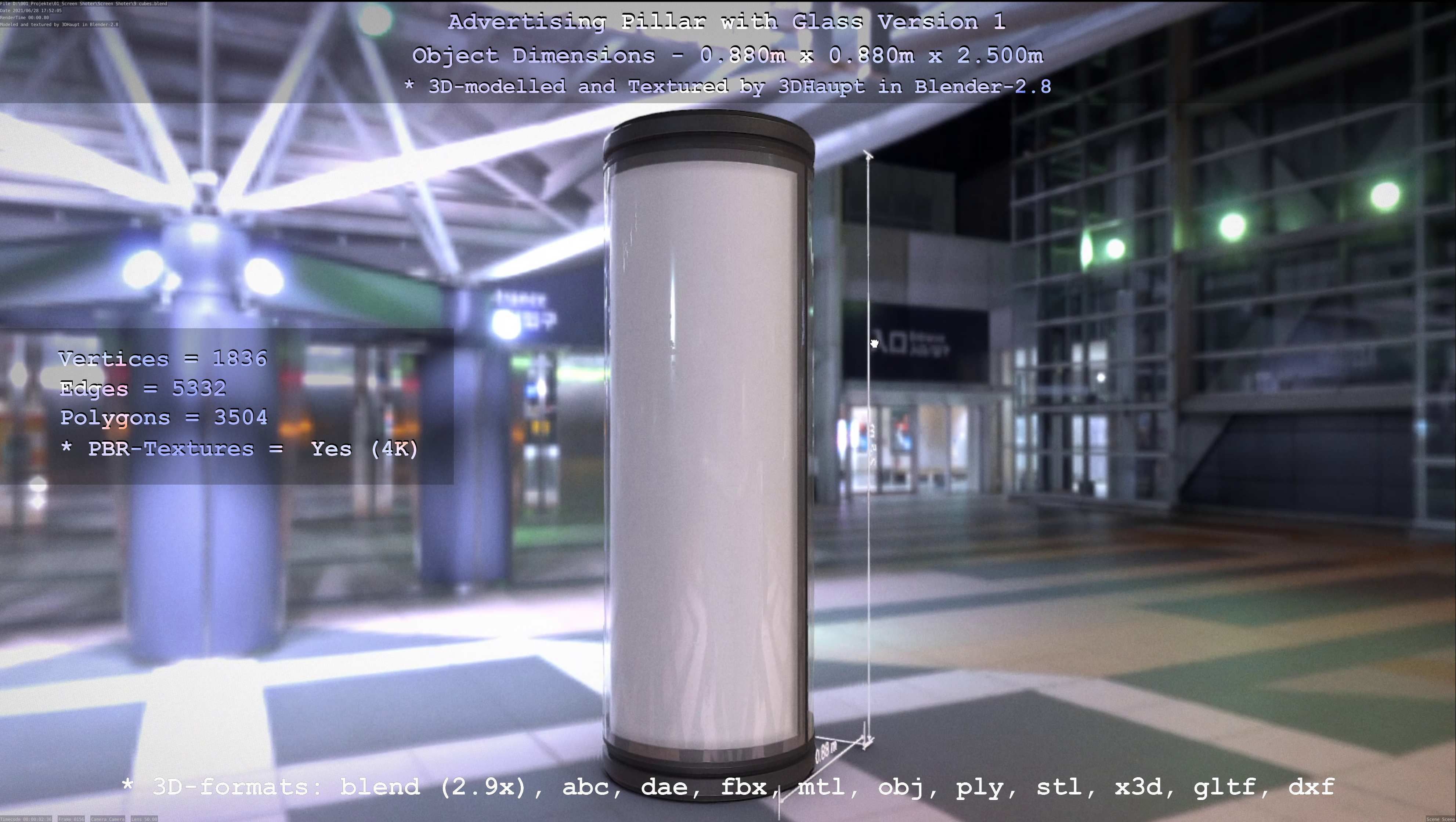 Advertising Pillar with Glass 1 Low-poly 3D model_29