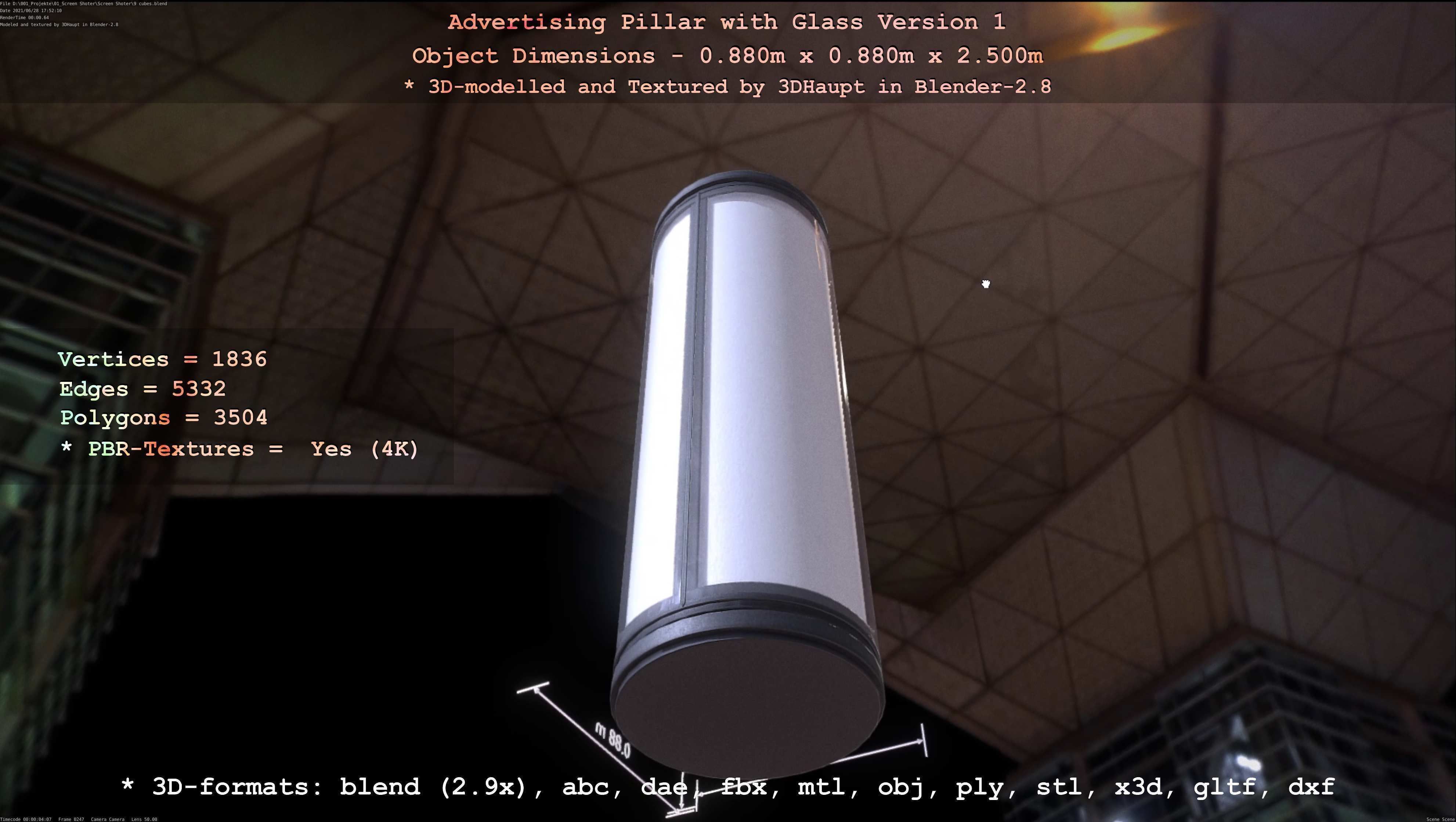 Advertising Pillar with Glass 1 Low-poly 3D model_3