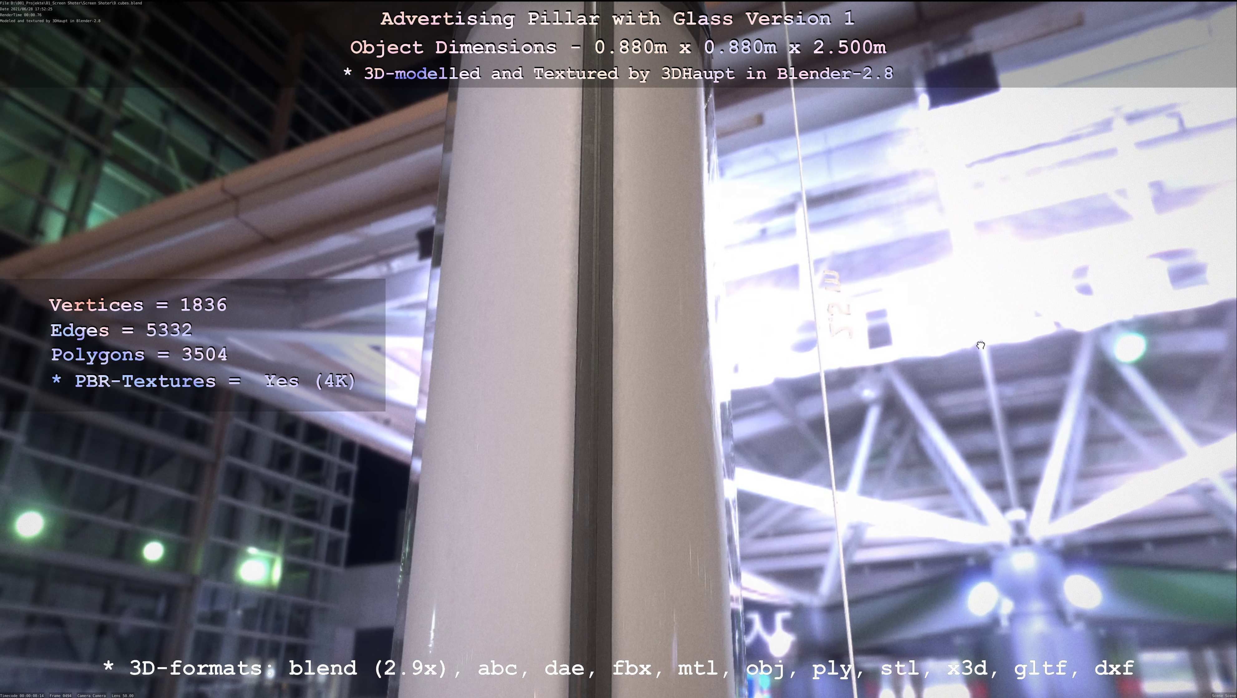 Advertising Pillar with Glass 1 Low-poly 3D model_30