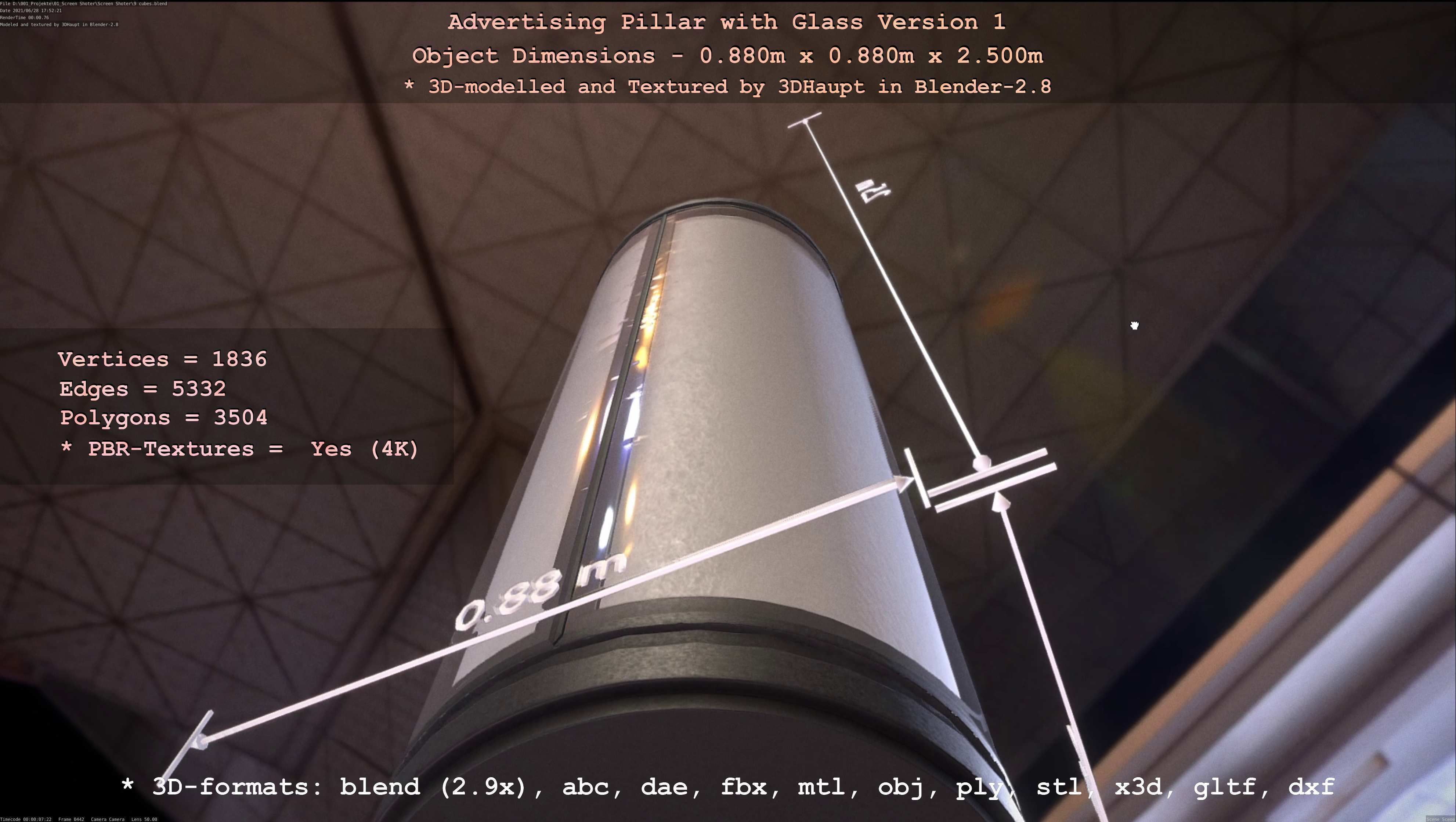 Advertising Pillar with Glass 1 Low-poly 3D model_85