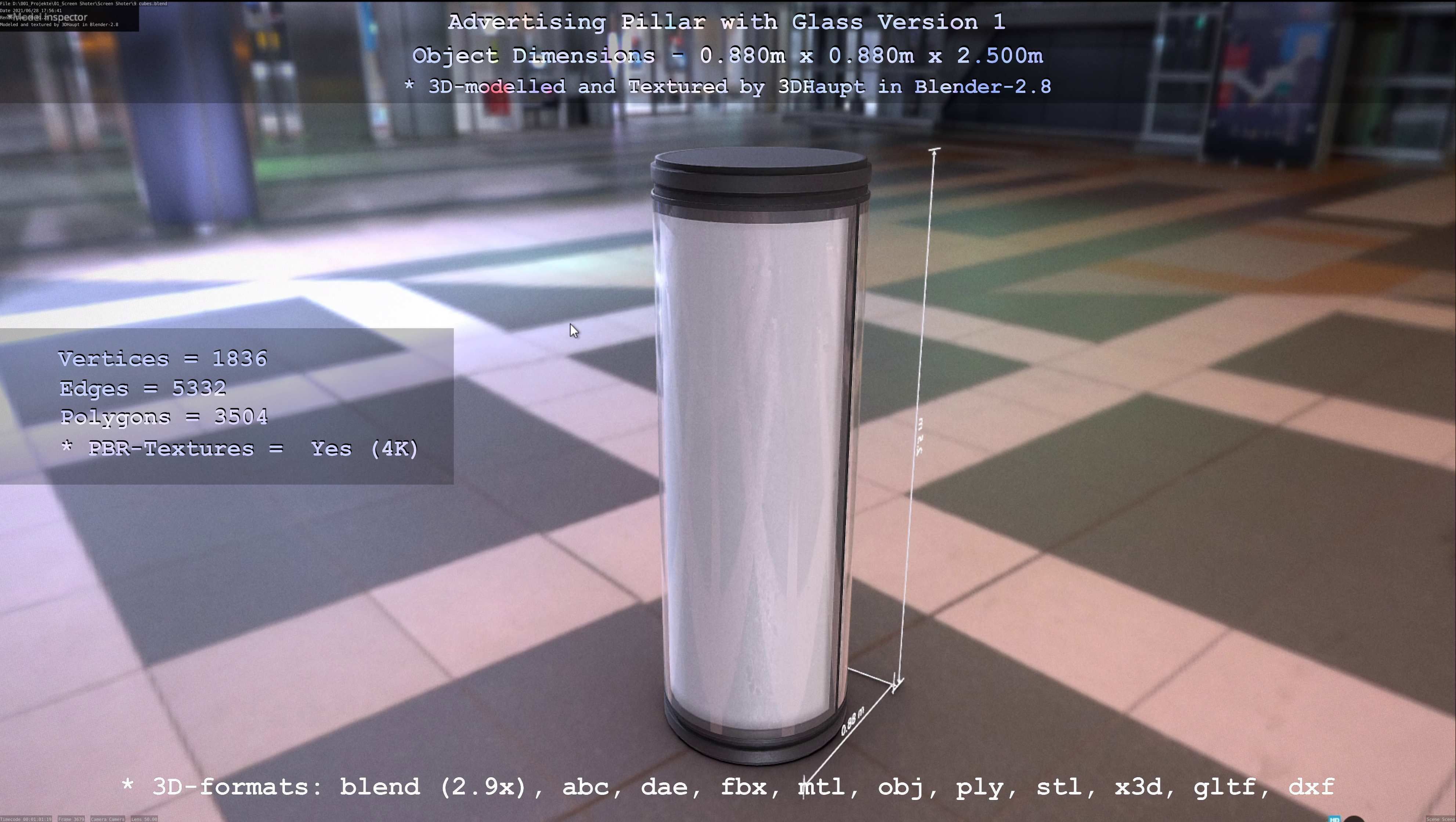 Advertising Pillar with Glass 1 Low-poly 3D model_5