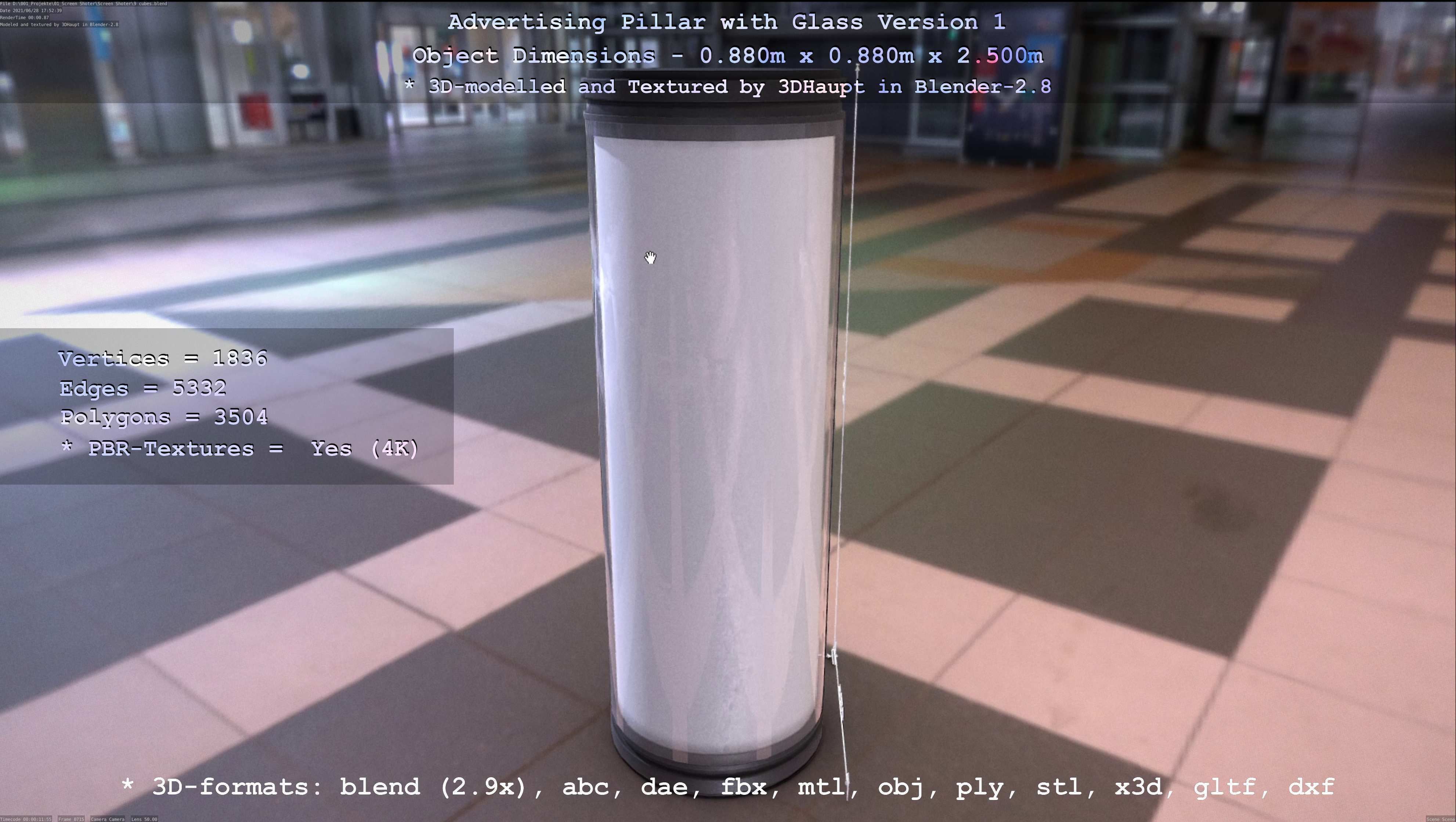 Advertising Pillar with Glass 1 Low-poly 3D model_49