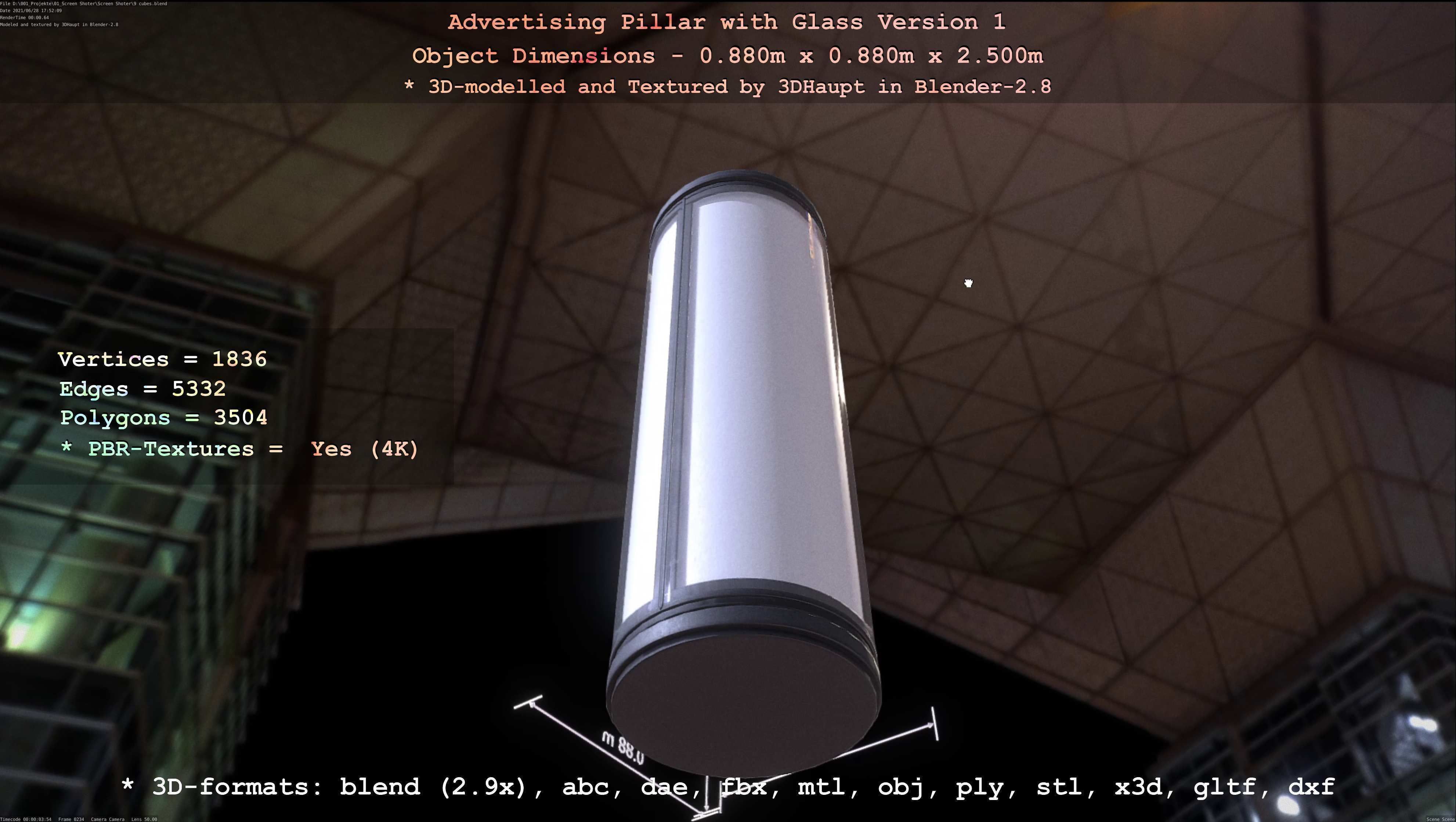 Advertising Pillar with Glass 1 Low-poly 3D model_81