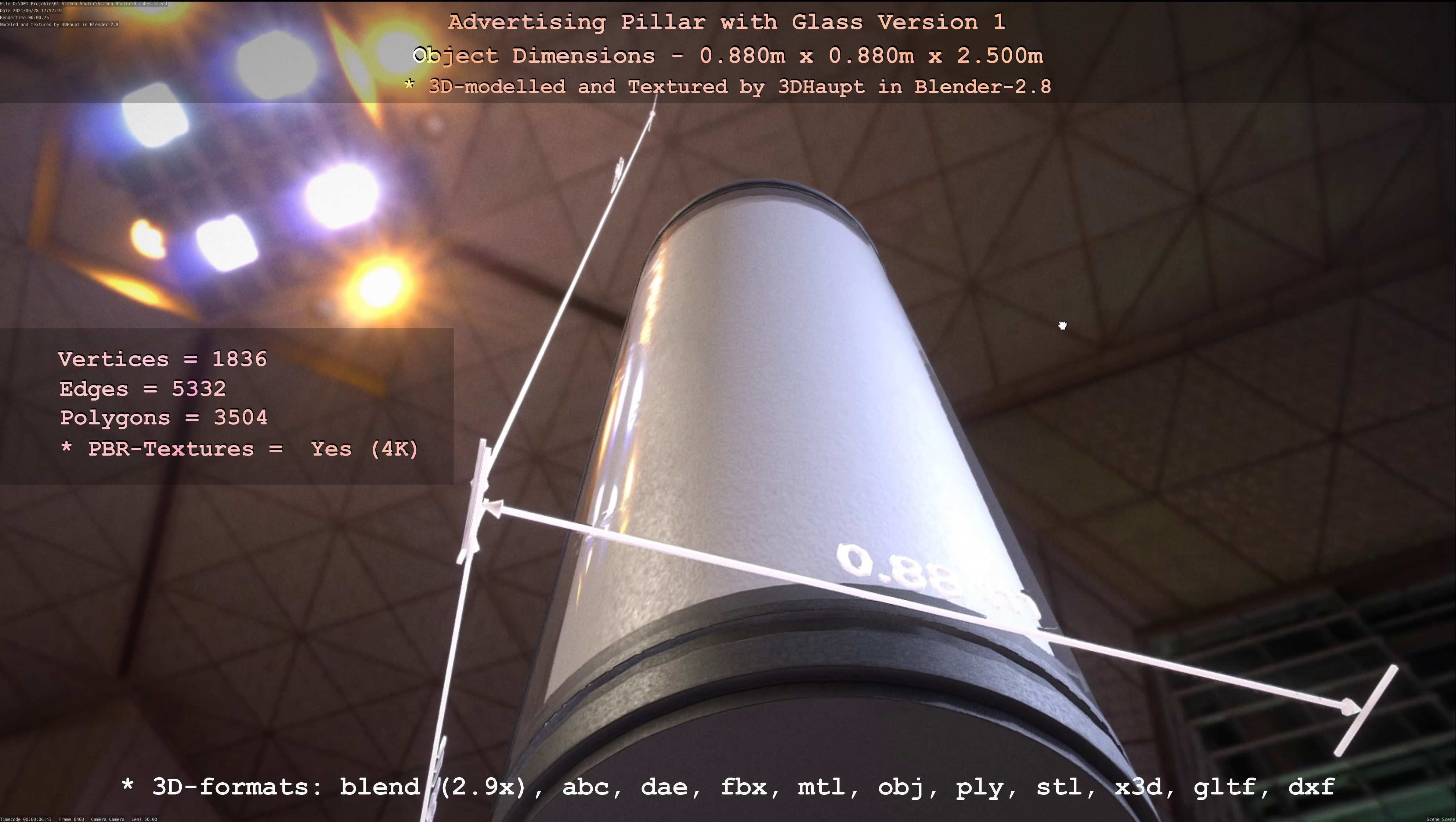 Advertising Pillar with Glass 1 Low-poly 3D model_83