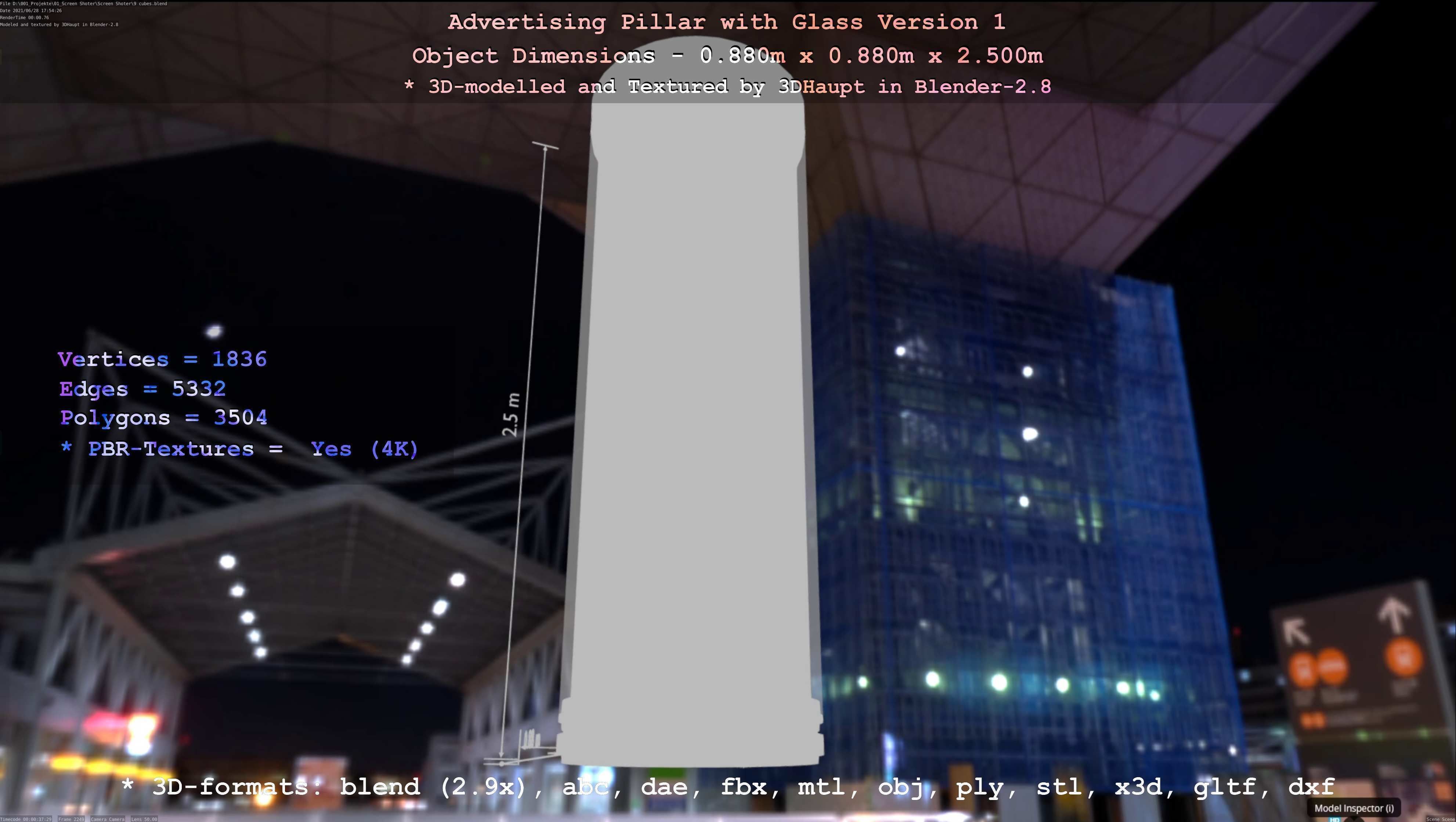 Advertising Pillar with Glass 1 Low-poly 3D model_21