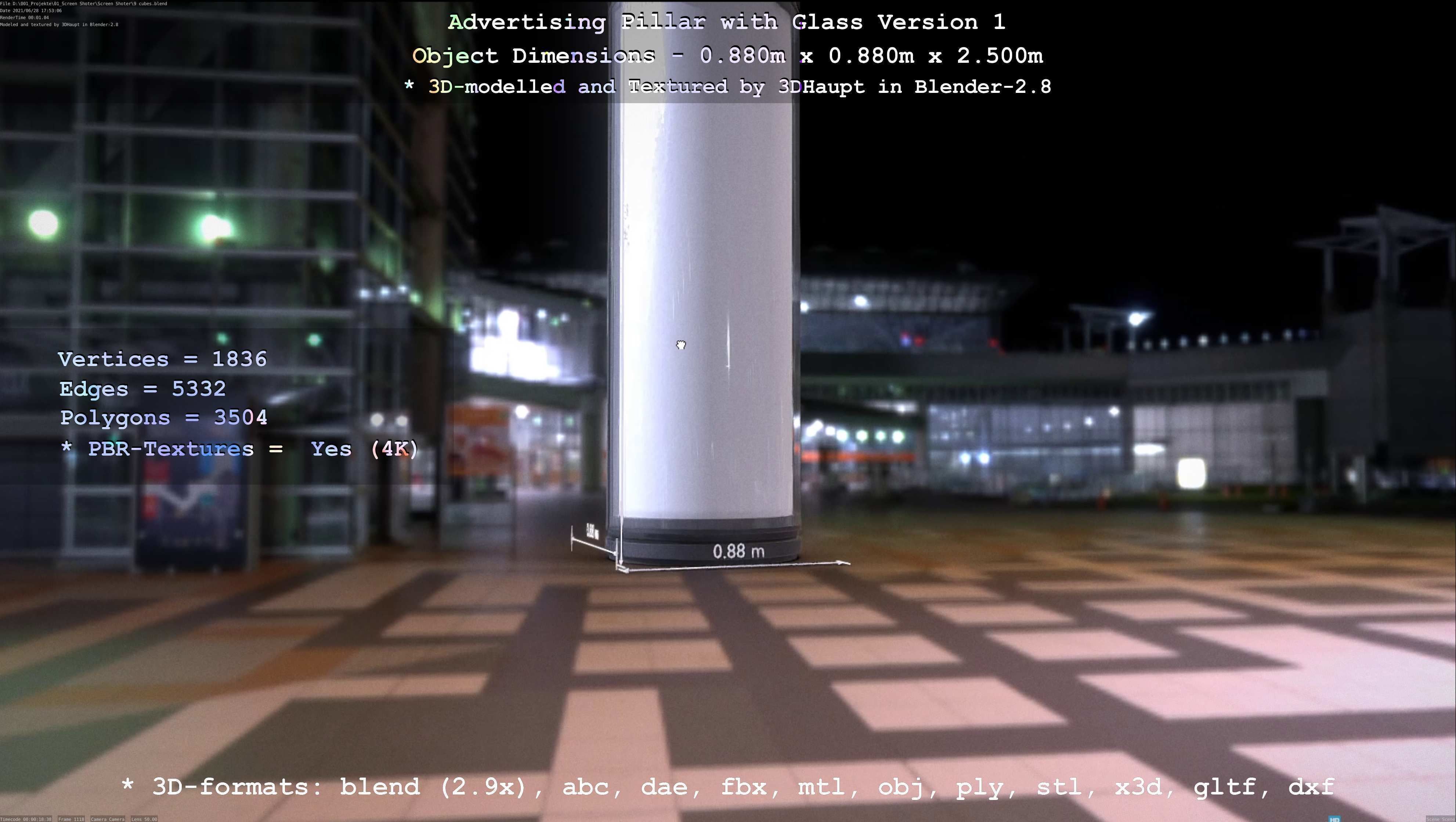 Advertising Pillar with Glass 1 Low-poly 3D model_9