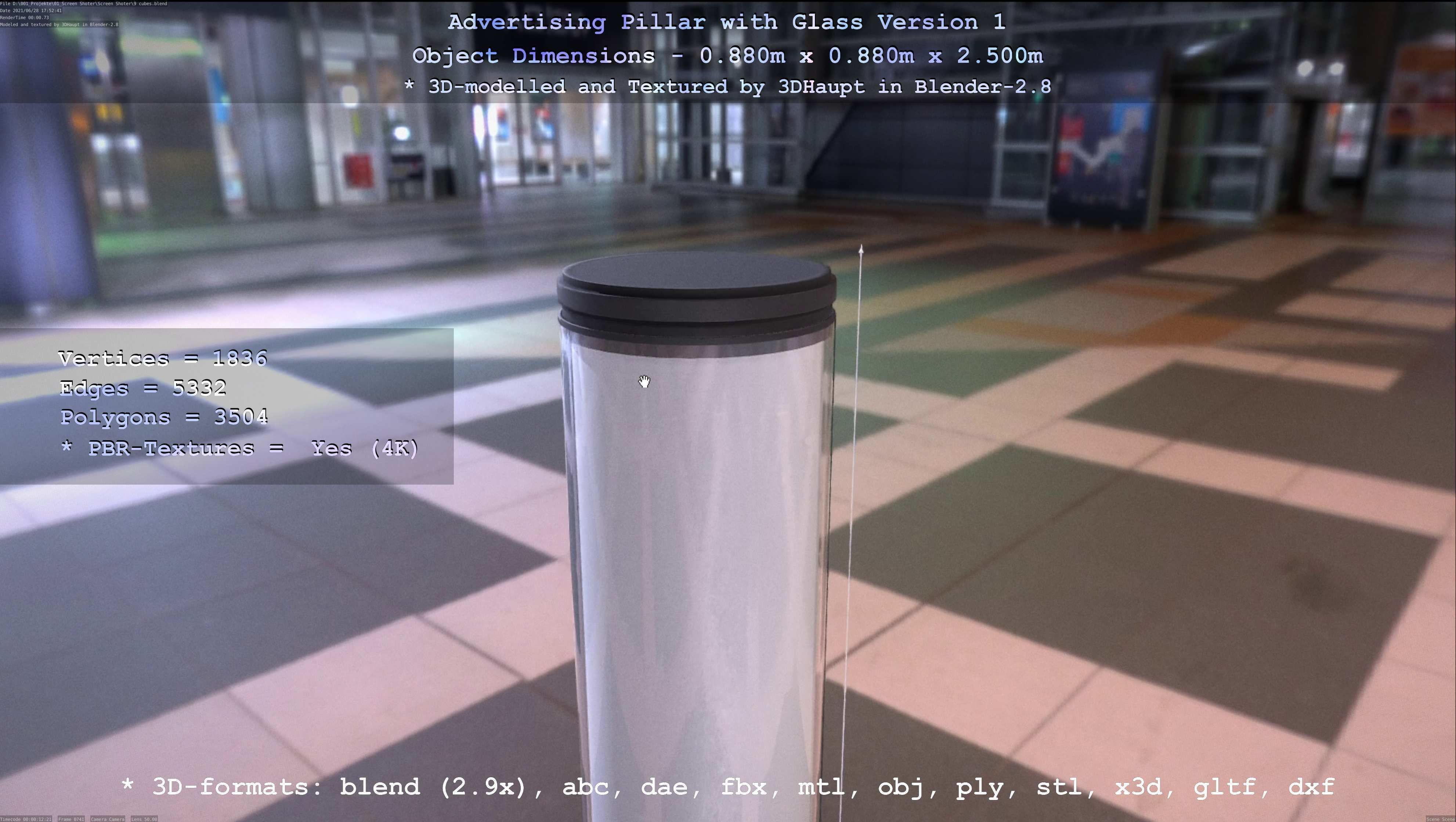 Advertising Pillar with Glass 1 Low-poly 3D model_33