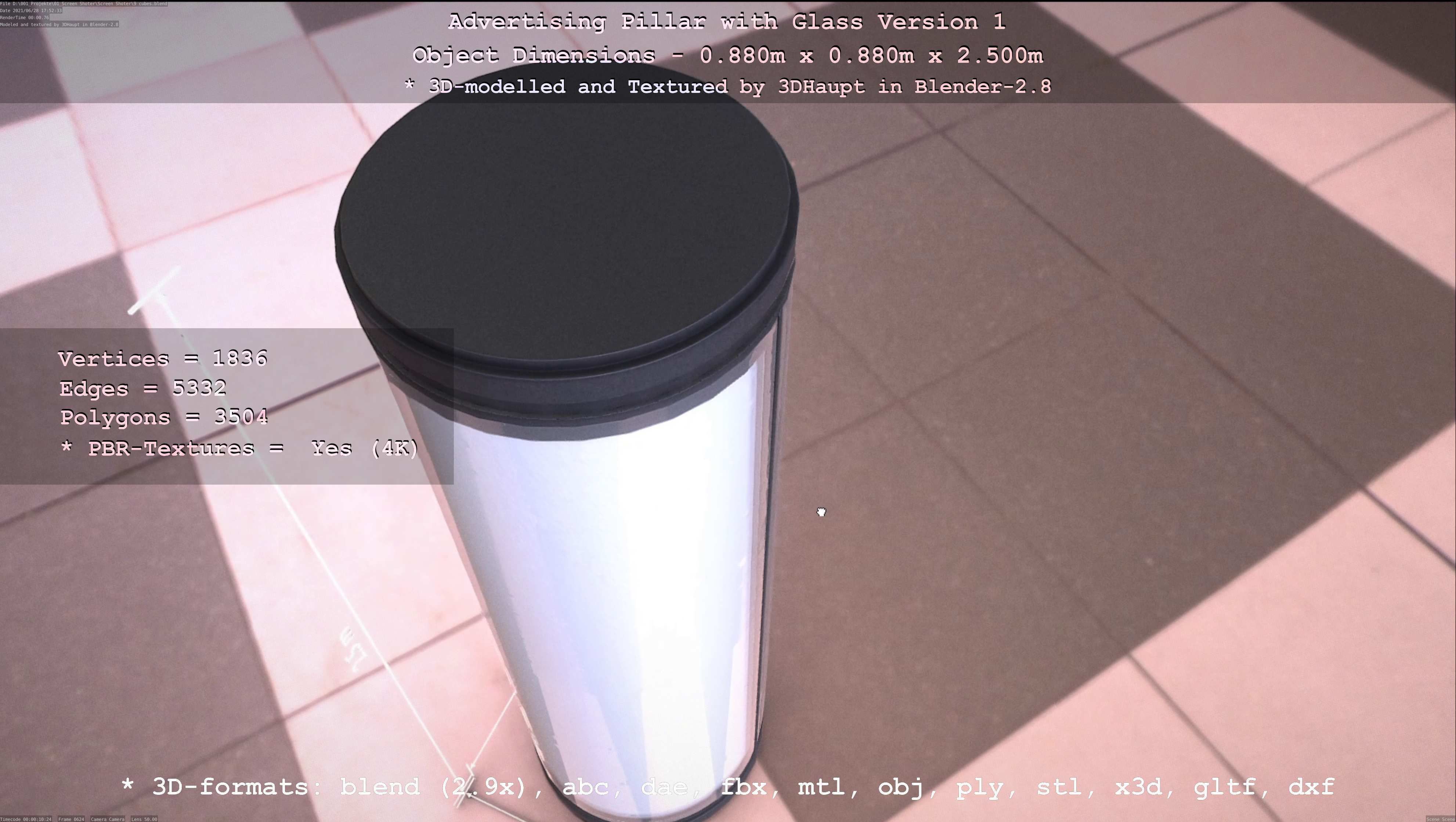 Advertising Pillar with Glass 1 Low-poly 3D model_43