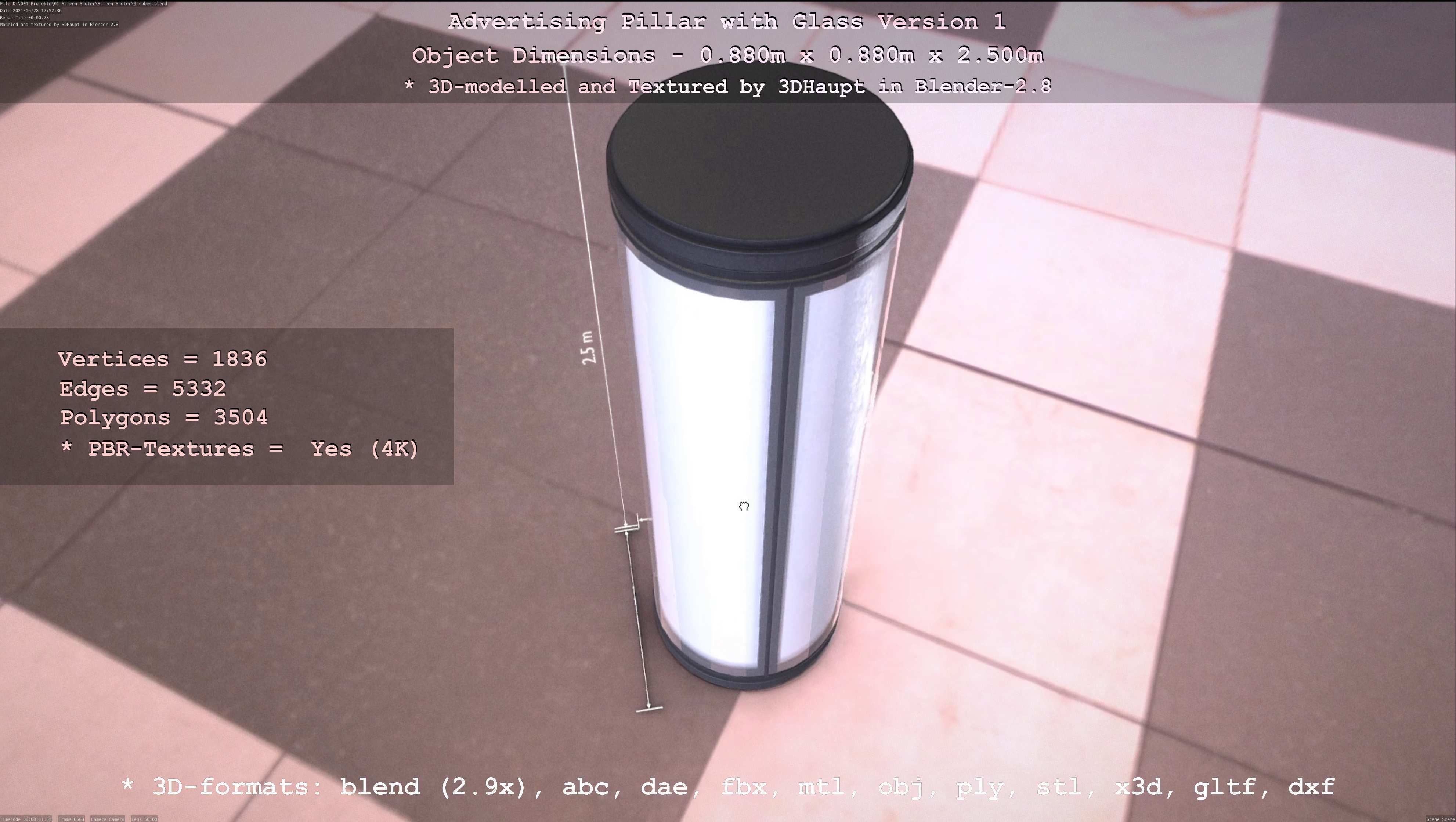 Advertising Pillar with Glass 1 Low-poly 3D model_45