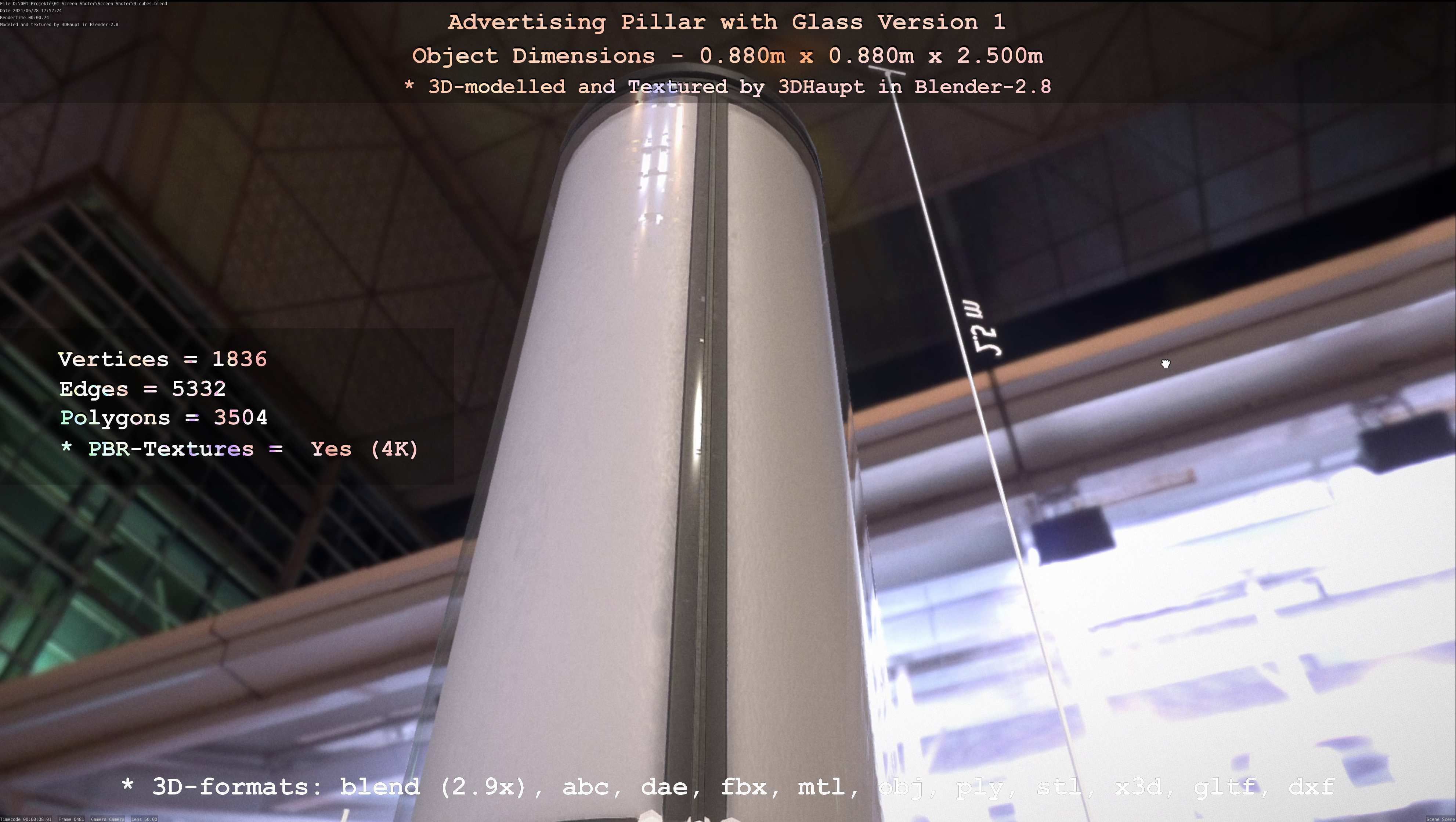 Advertising Pillar with Glass 1 Low-poly 3D model_37