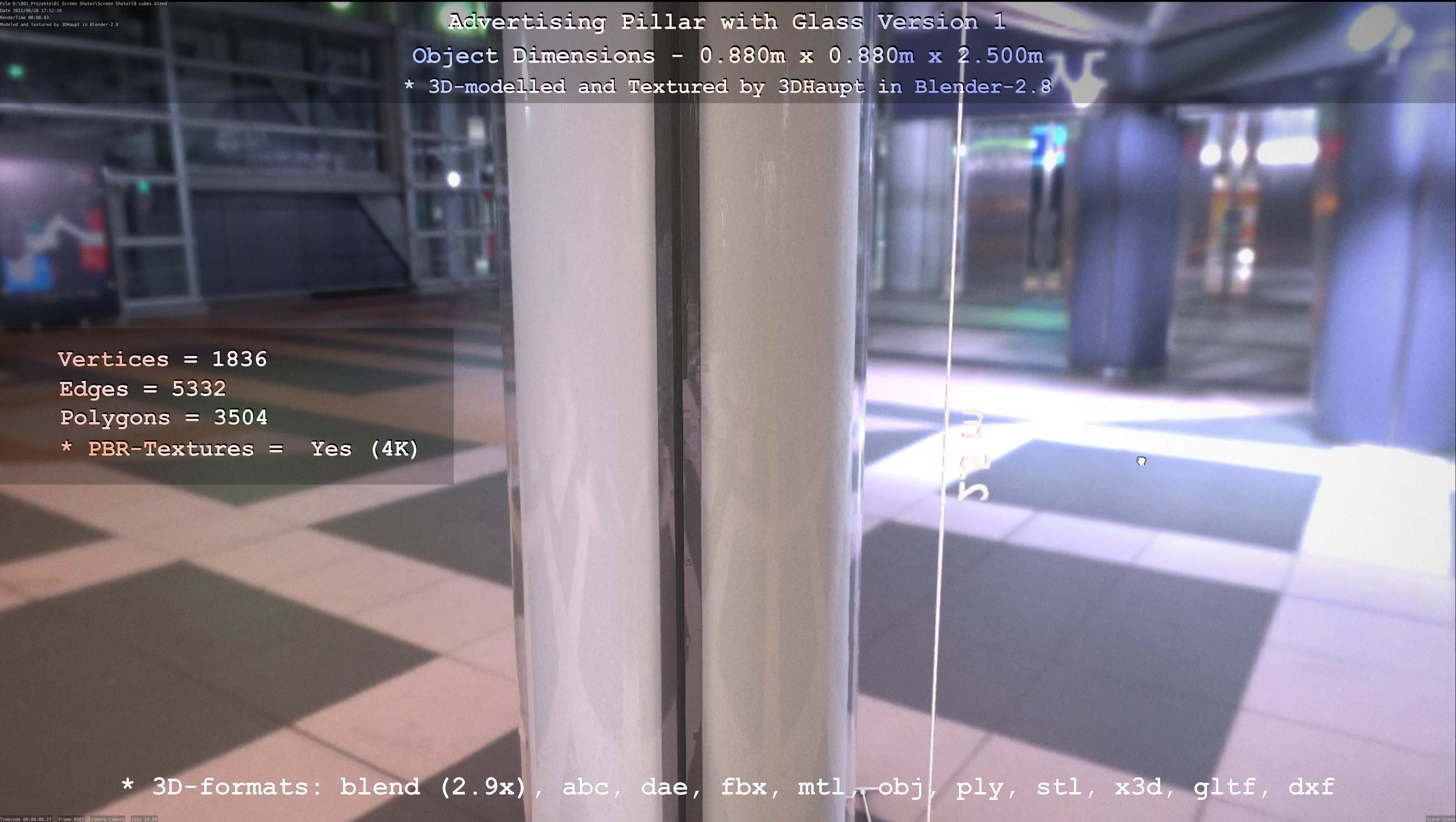 Advertising Pillar with Glass 1 Low-poly 3D model_38