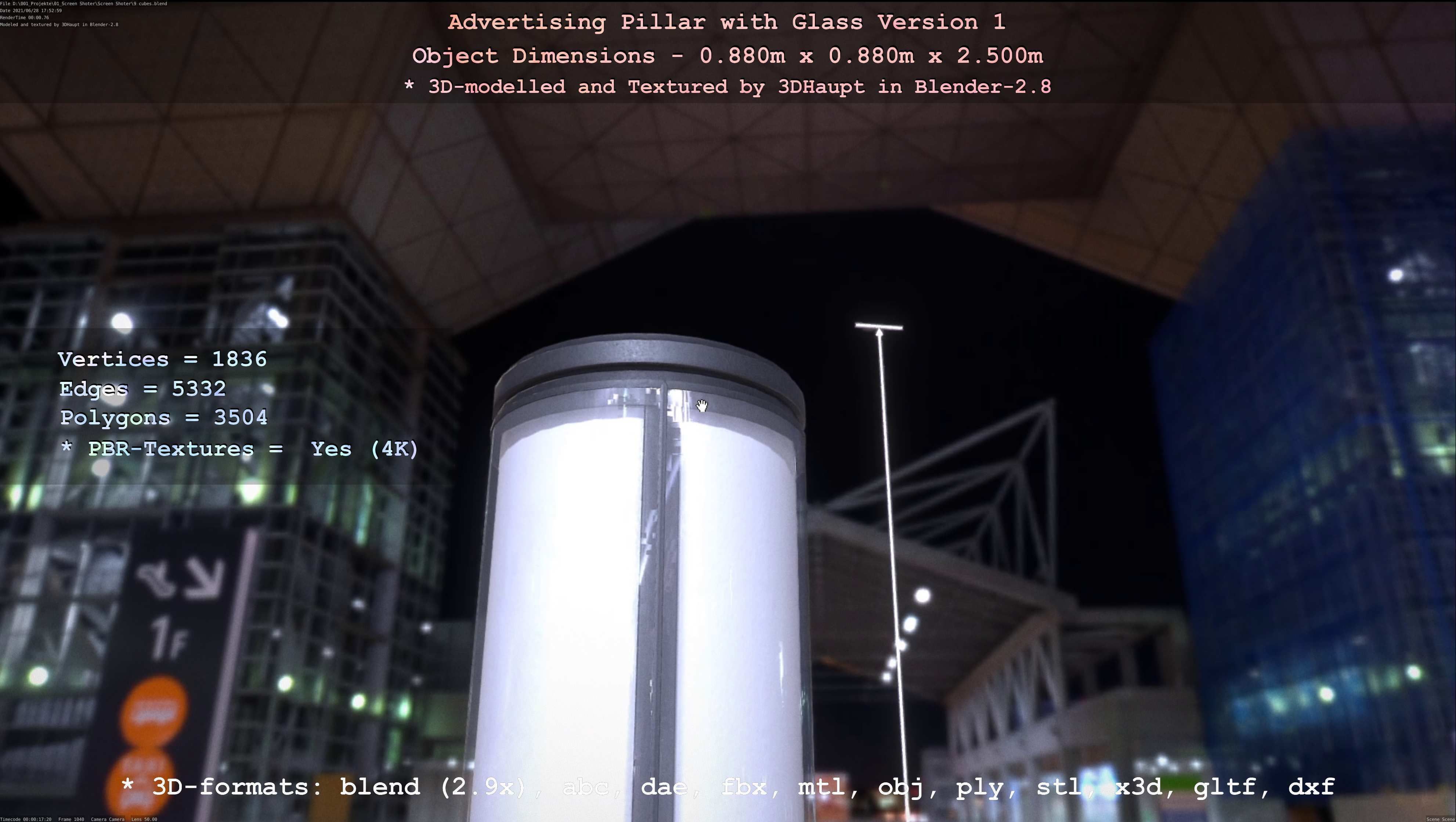 Advertising Pillar with Glass 1 Low-poly 3D model_66