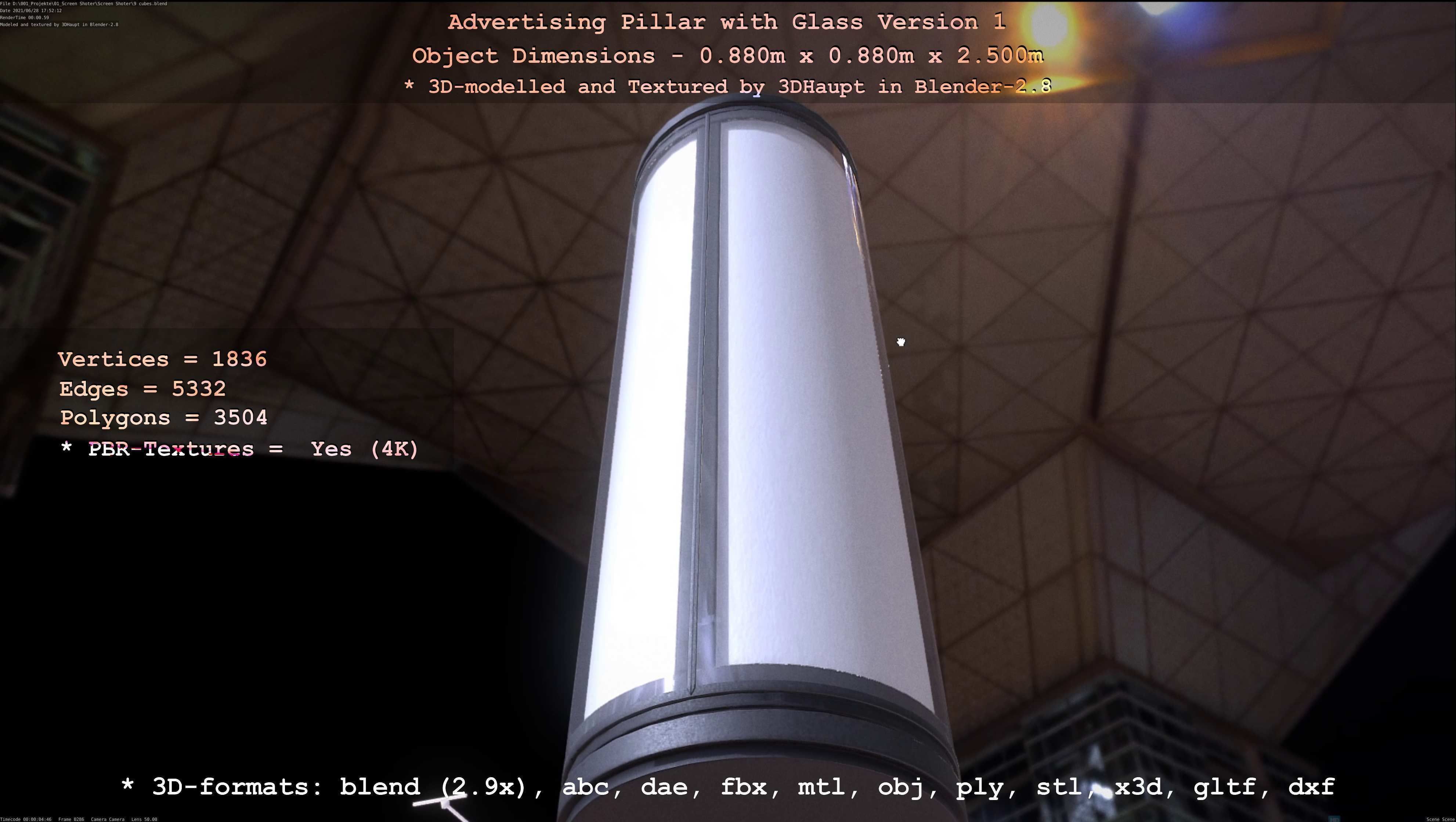 Advertising Pillar with Glass 1 Low-poly 3D model_36