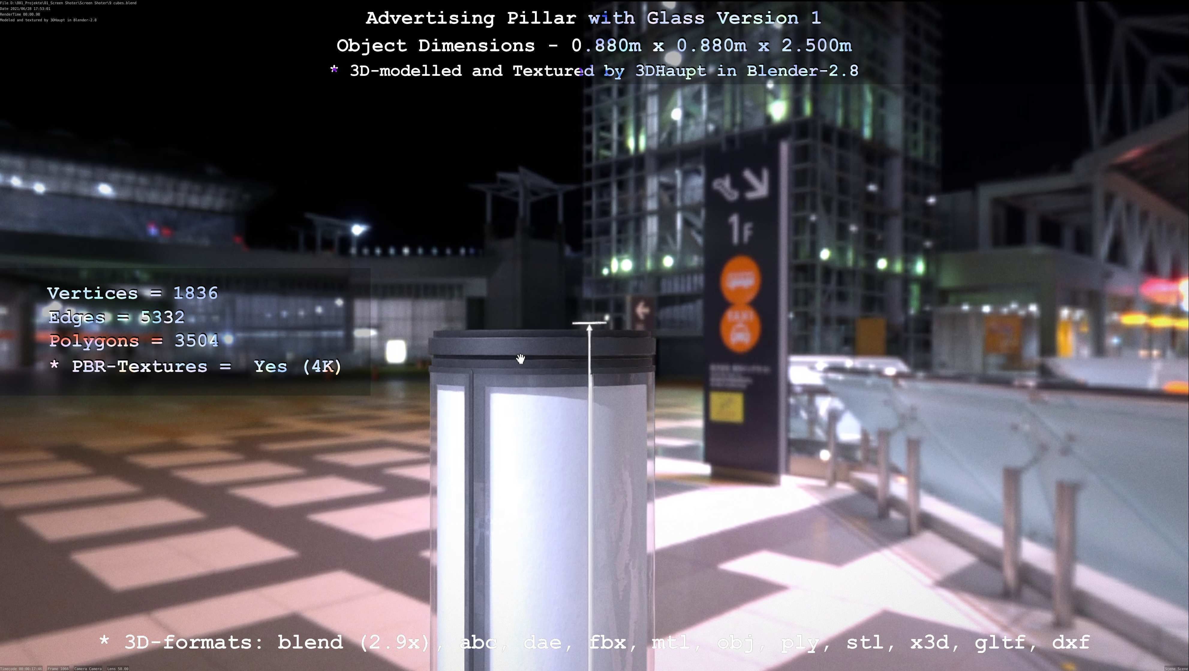 Advertising Pillar with Glass 1 Low-poly 3D model_35