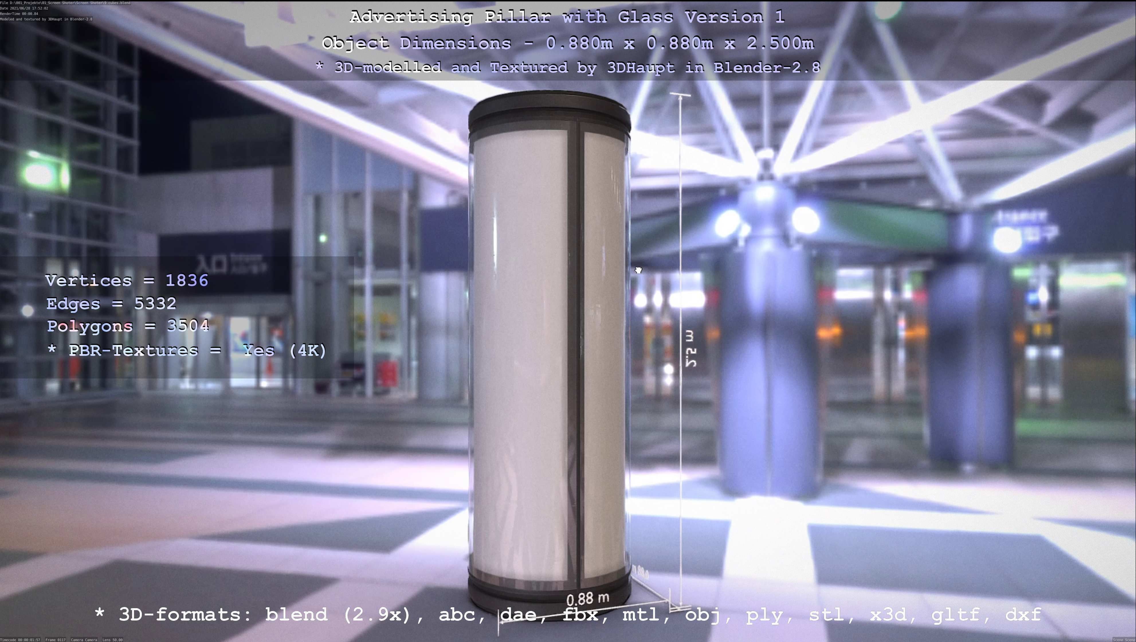 Advertising Pillar with Glass 1 Low-poly 3D model_28