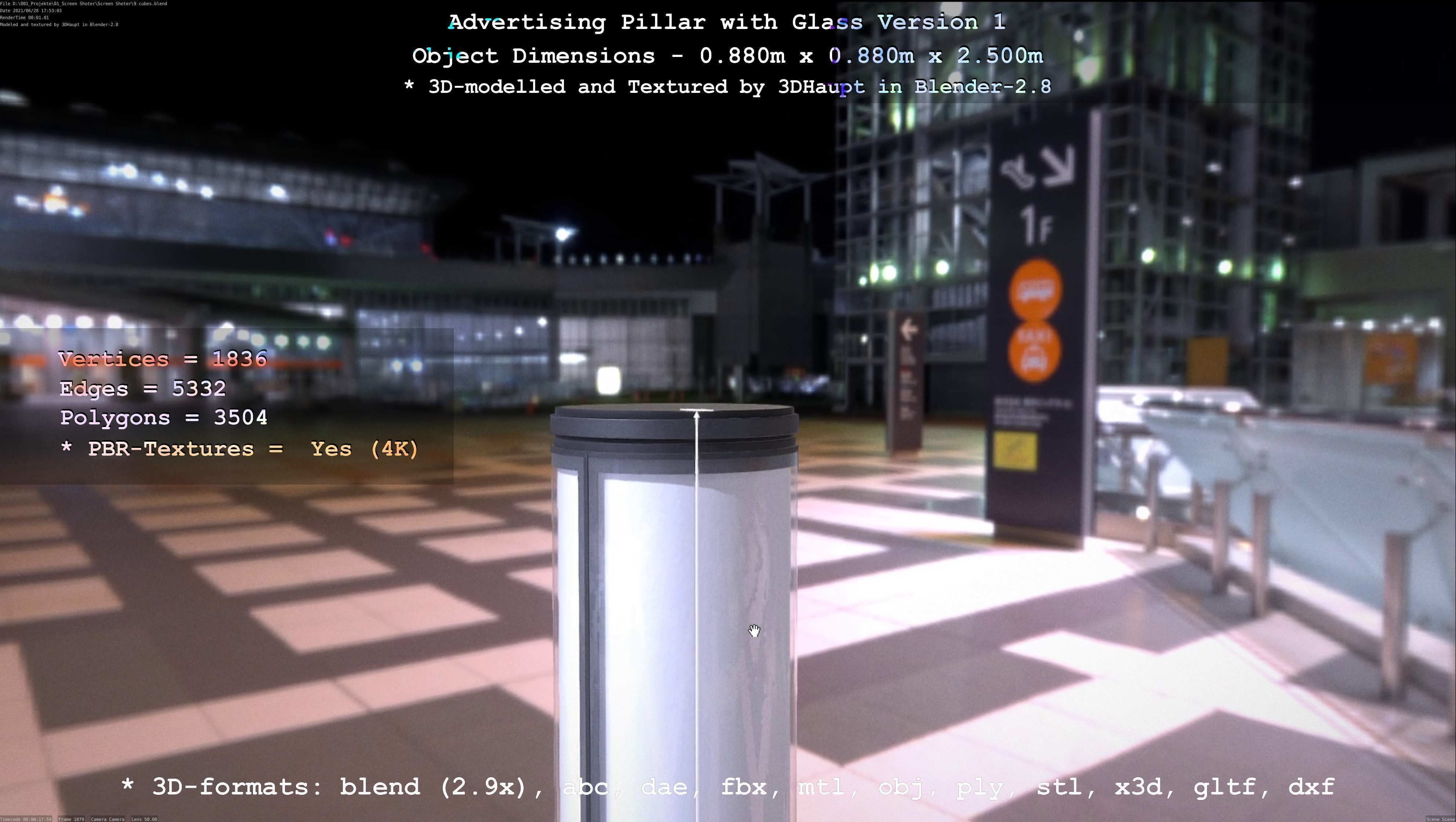 Advertising Pillar with Glass 1 Low-poly 3D model_68