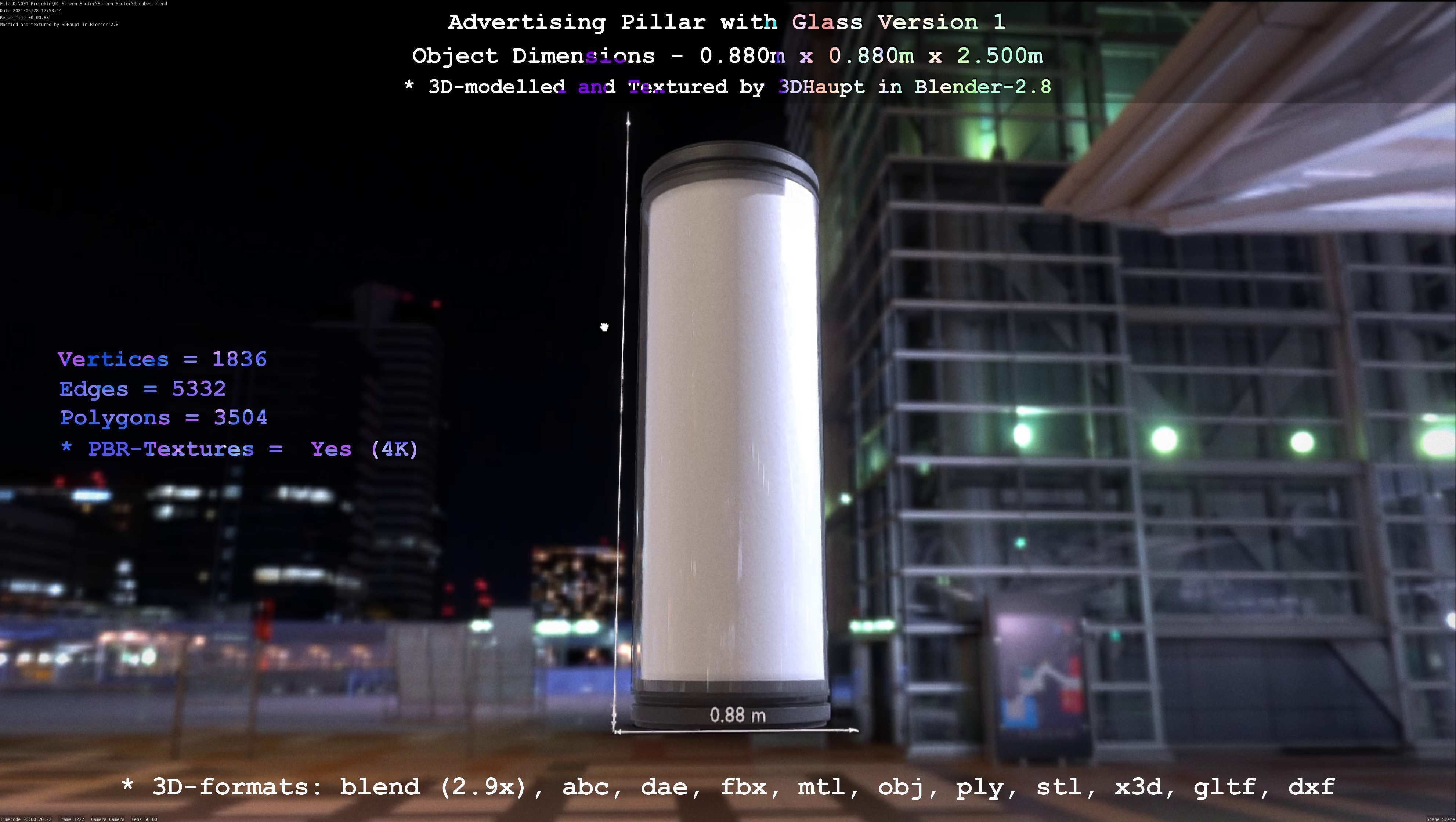 Advertising Pillar with Glass 1 Low-poly 3D model_10