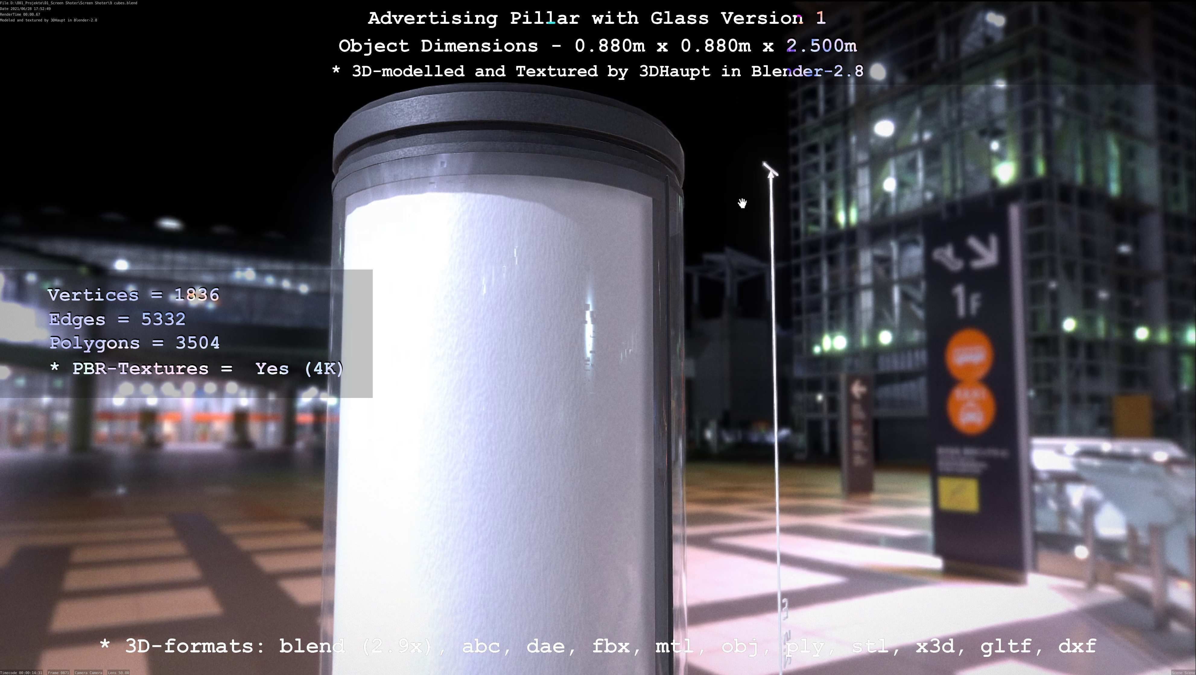 Advertising Pillar with Glass 1 Low-poly 3D model_56