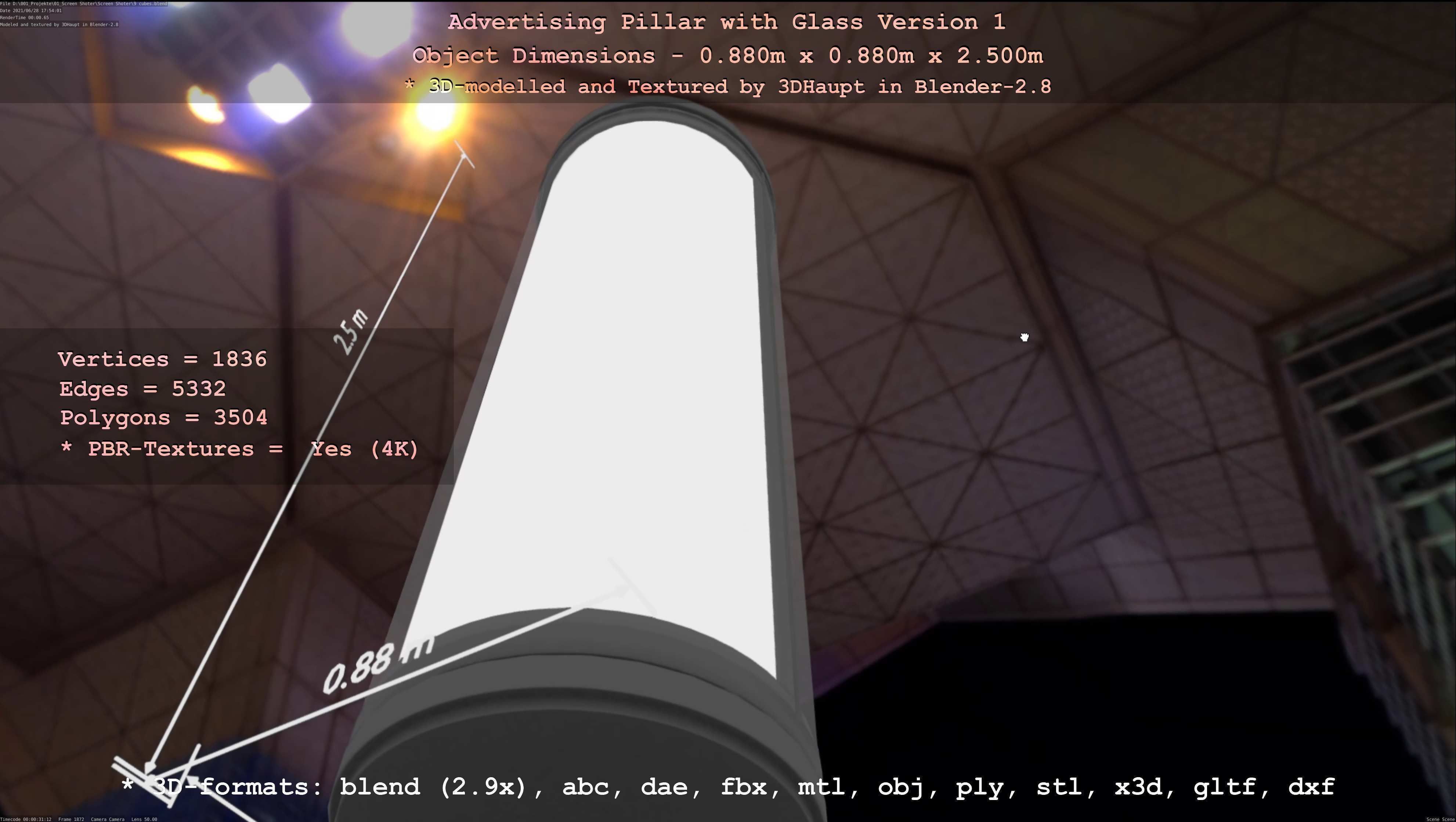 Advertising Pillar with Glass 1 Low-poly 3D model_18
