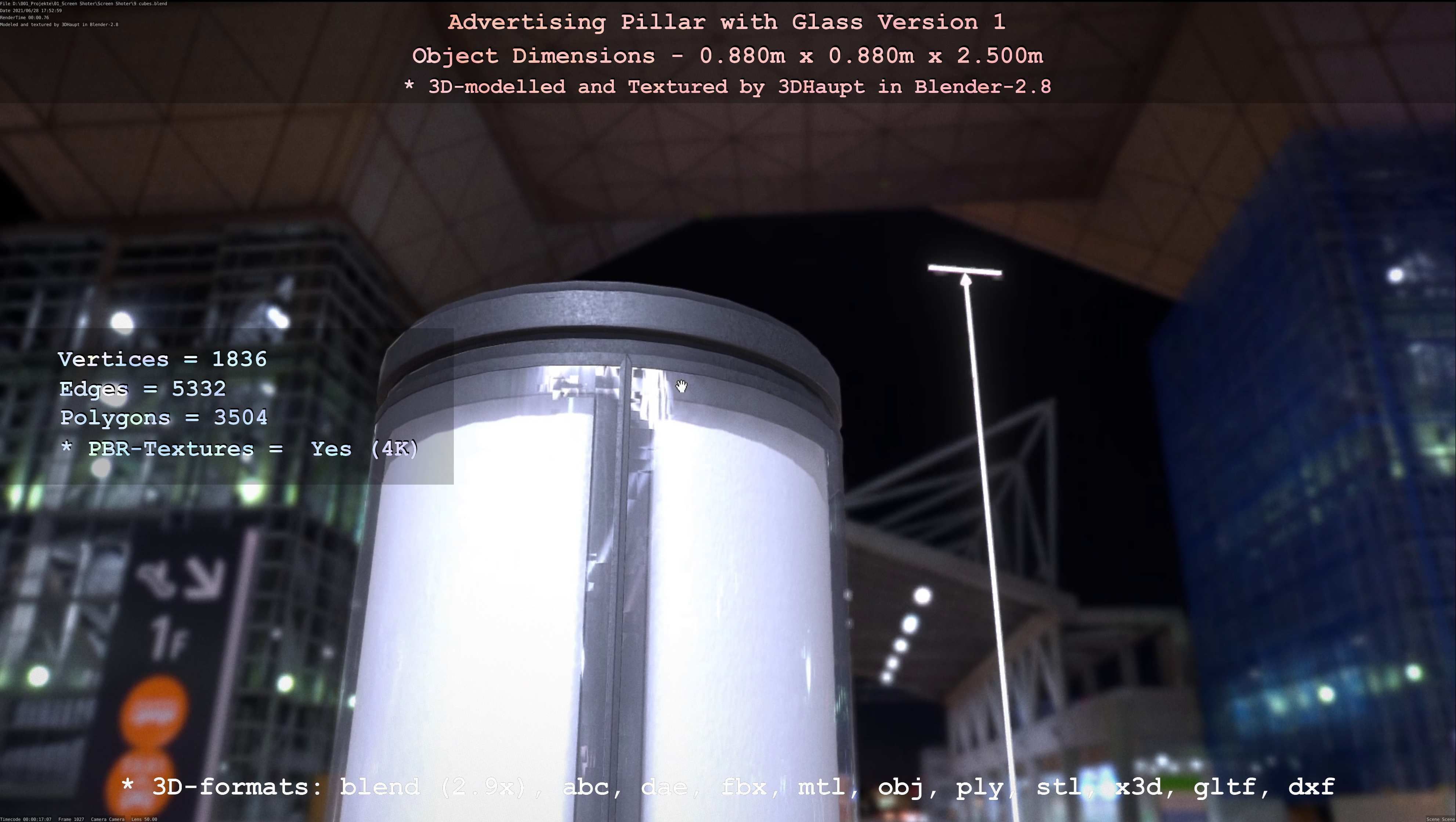 Advertising Pillar with Glass 1 Low-poly 3D model_65