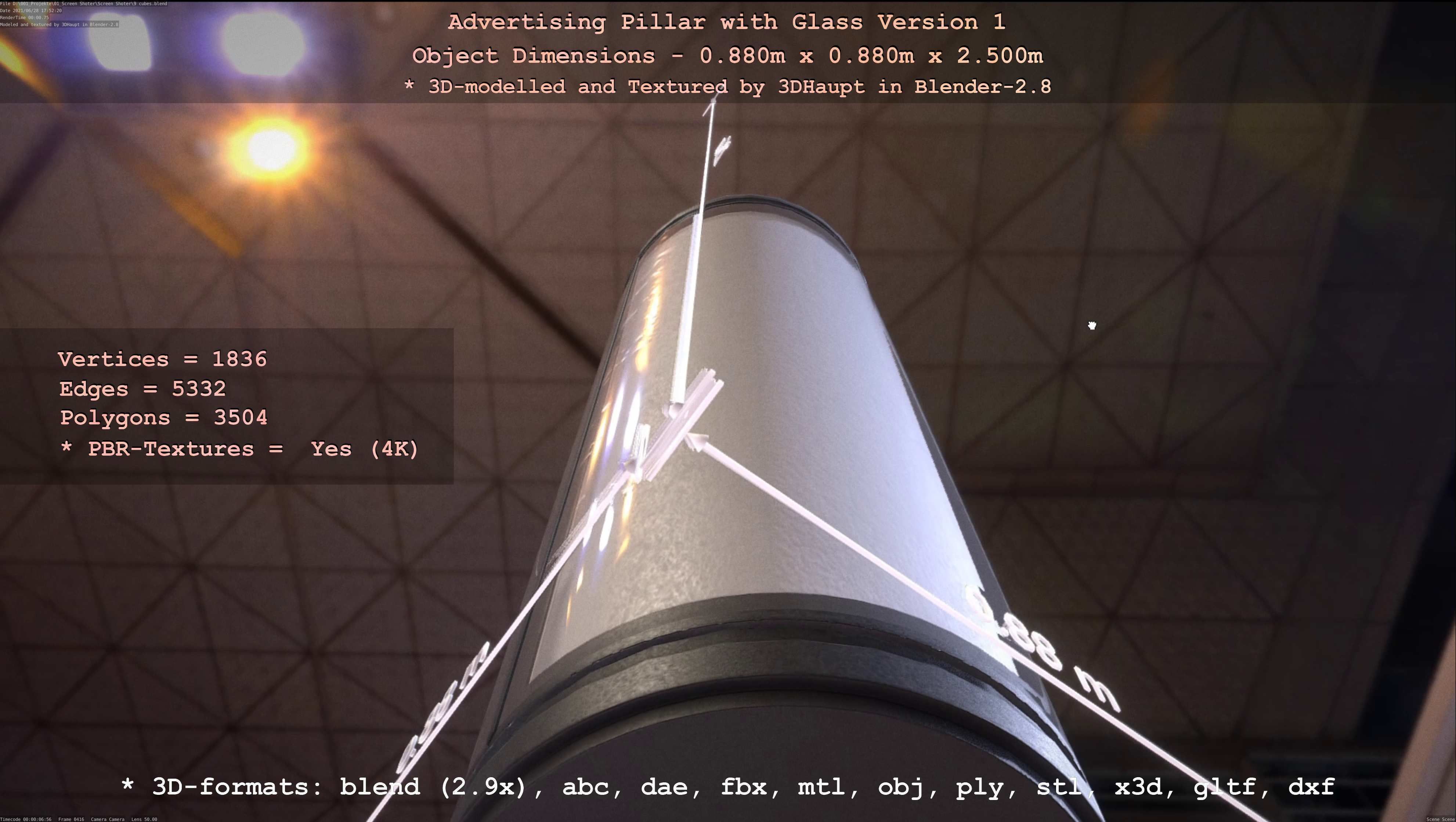 Advertising Pillar with Glass 1 Low-poly 3D model_4