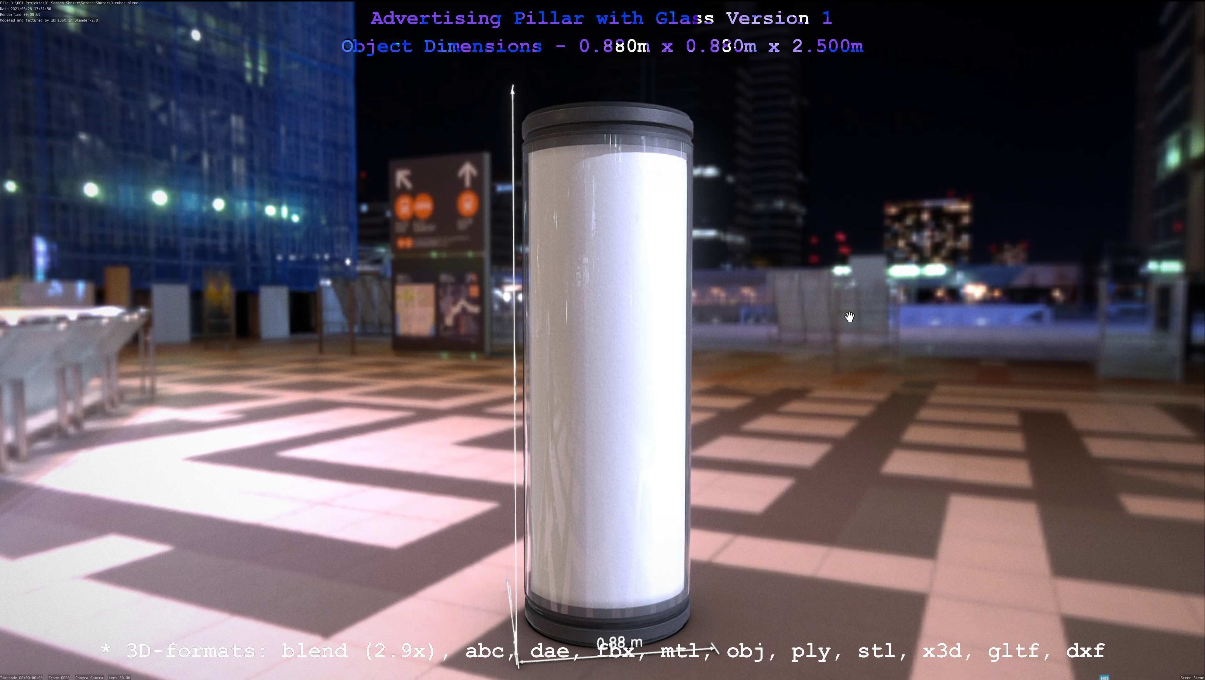 Advertising Pillar with Glass 1 Low-poly 3D model_7