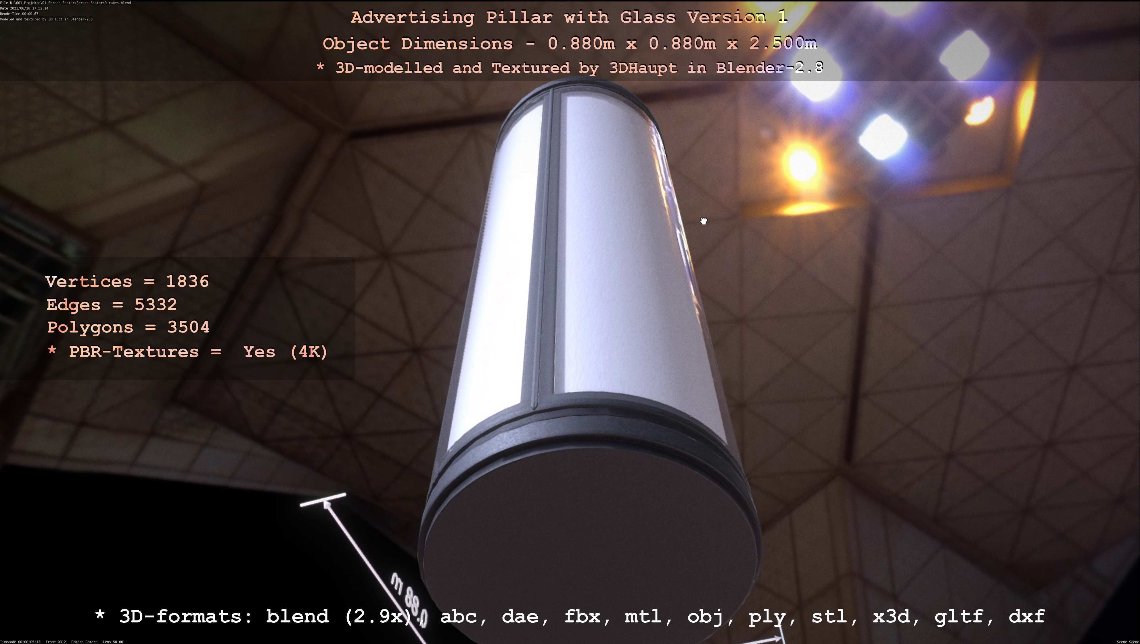 Advertising Pillar with Glass 1 Low-poly 3D model_19